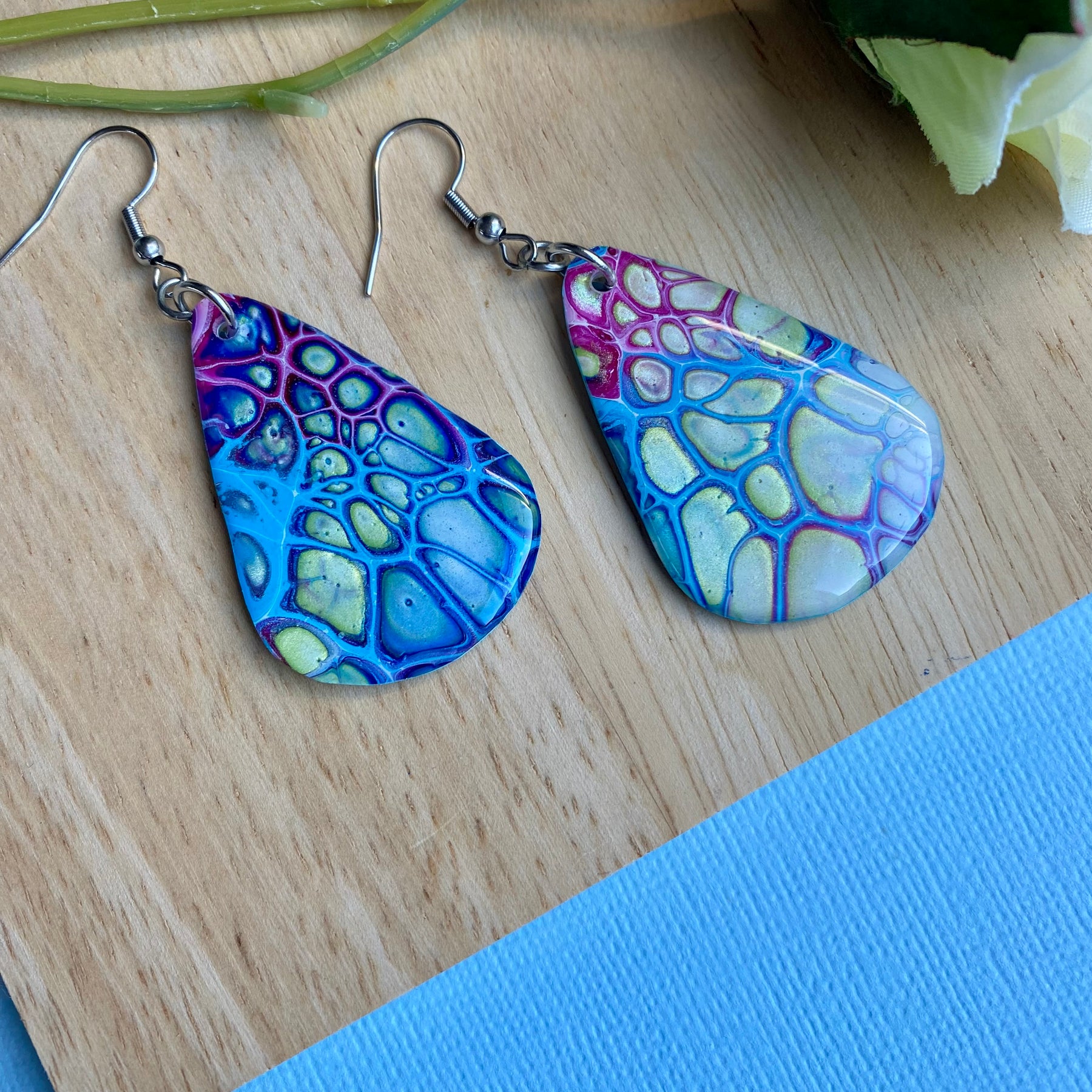 Arty Abstract Teardrop Painted Earrings