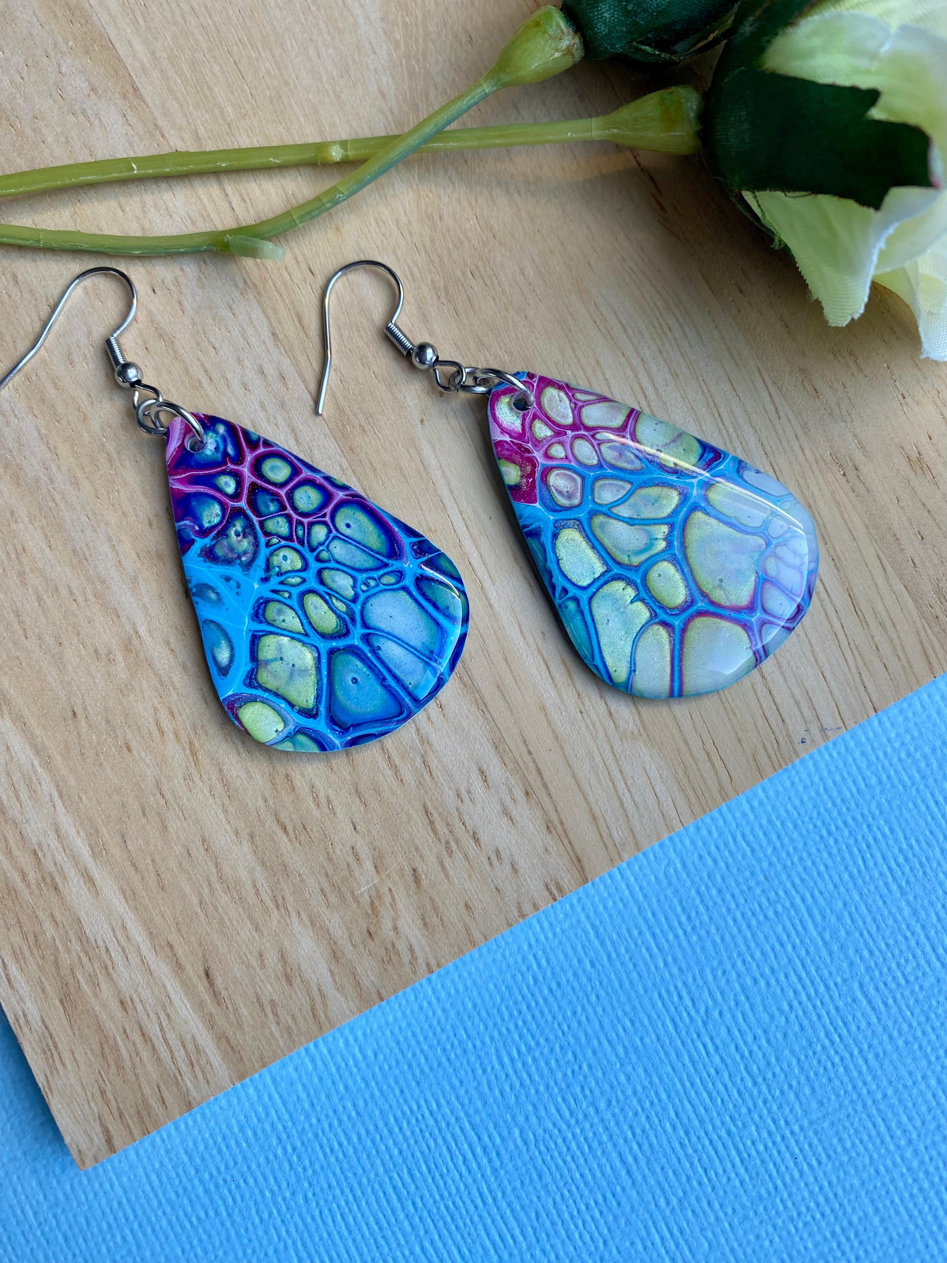 Arty Abstract Teardrop Painted Earrings