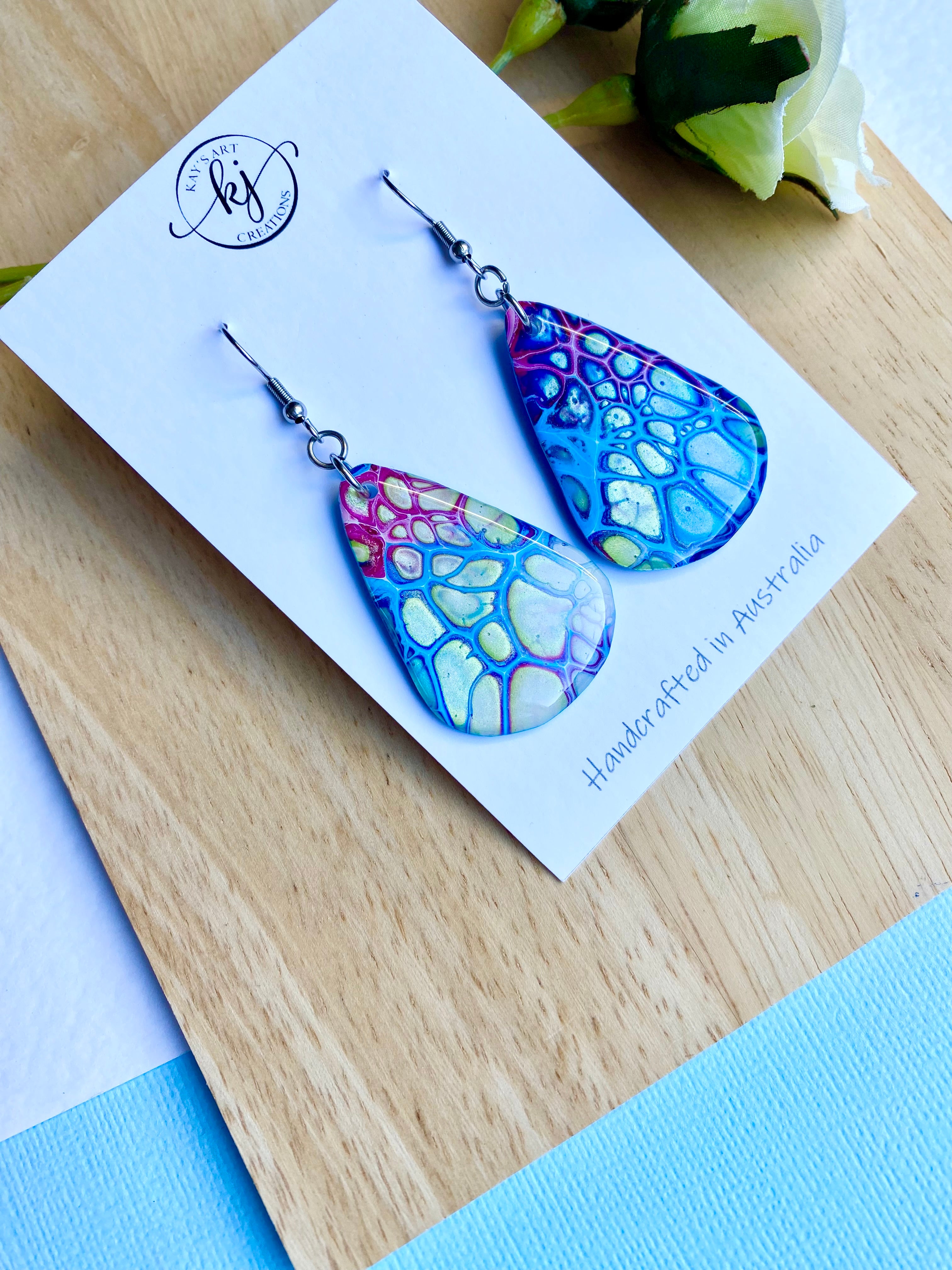 Arty Abstract Teardrop Painted Earrings