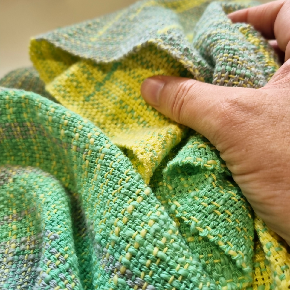 australian-artist-handmade-handwoven-green-yellow-grey-cotton-scarf-6