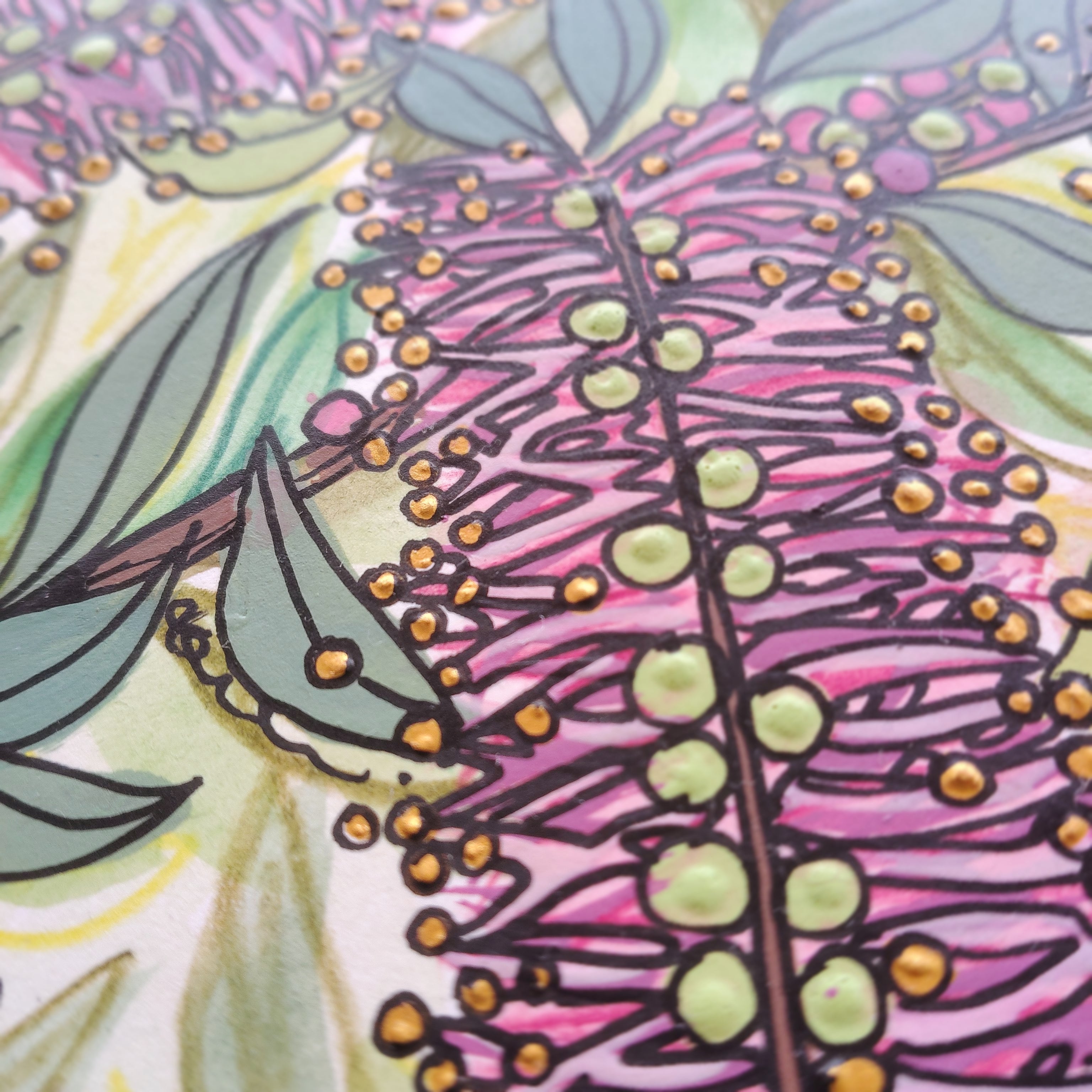 A4 Origianl Art - "Fairy Floss Bottlebrush" - Abstract Art