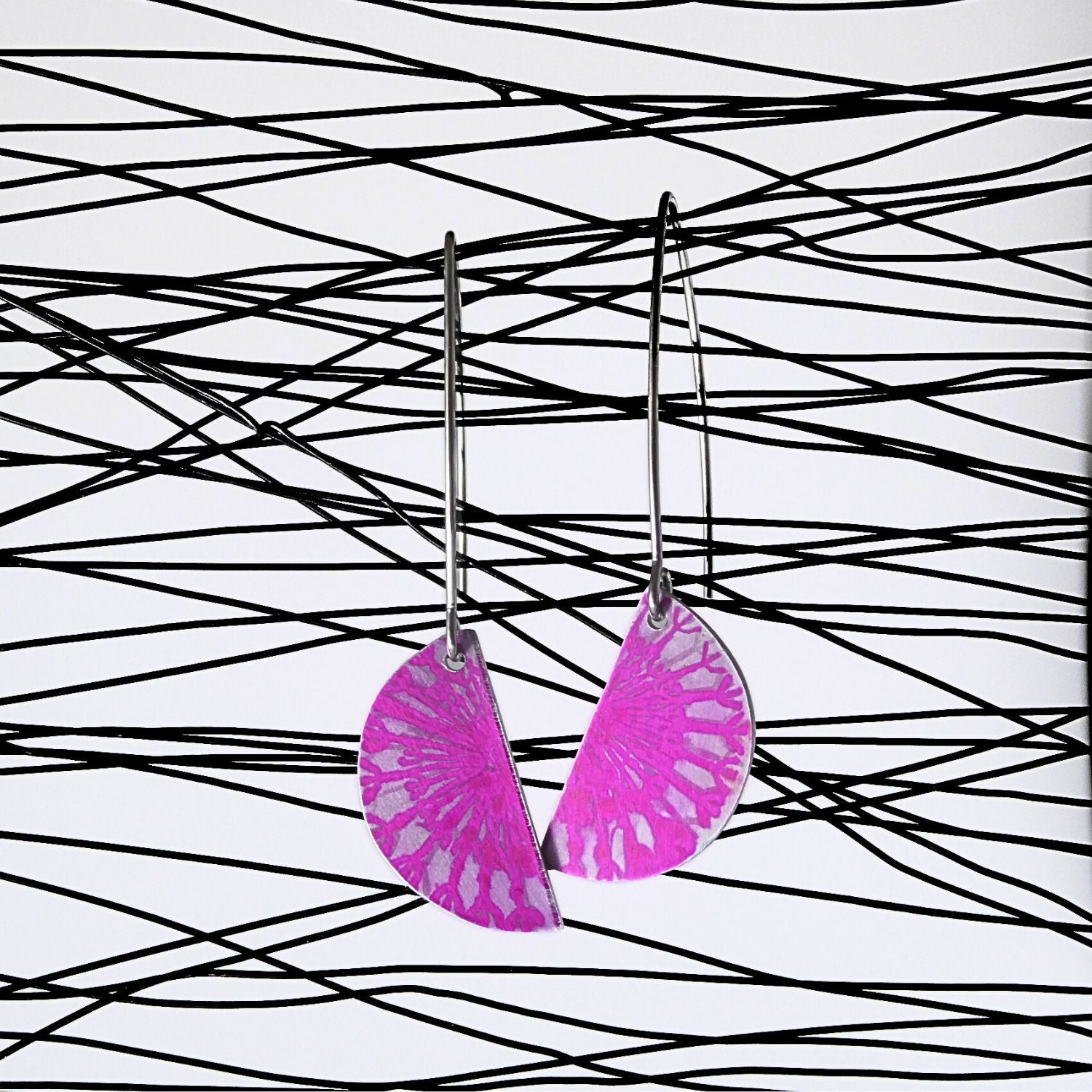 Anodised aluminium earrings hand printed Hot Dandelions Collection