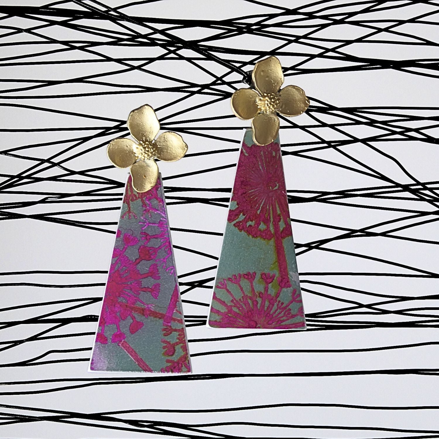 Anodised aluminium earrings hand printed Hot Dandelions Collection