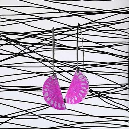 Anodised aluminium earrings hand printed Hot Dandelions Collection