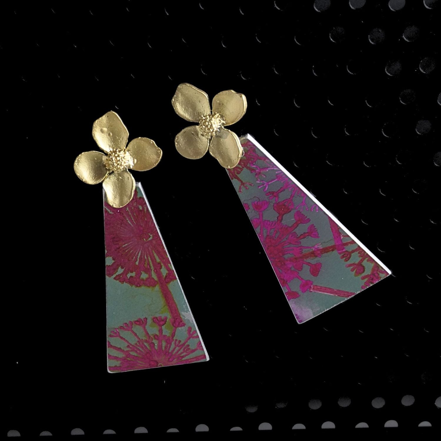 Anodised aluminium earrings hand printed Hot Dandelions Collection