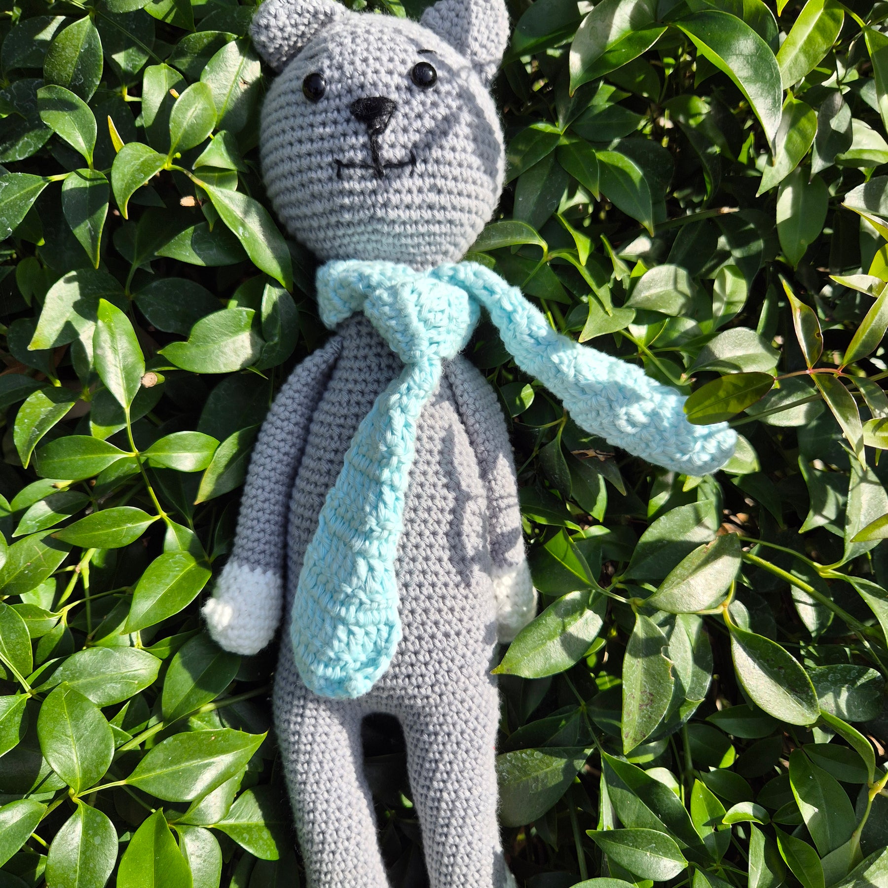 Hand Crochet Cute Cat with Blue Hat & Scarf