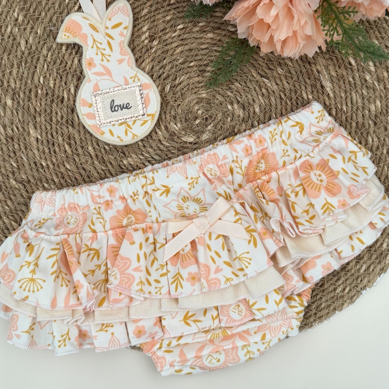 Ruffled Nappy Cover - Cream Floral