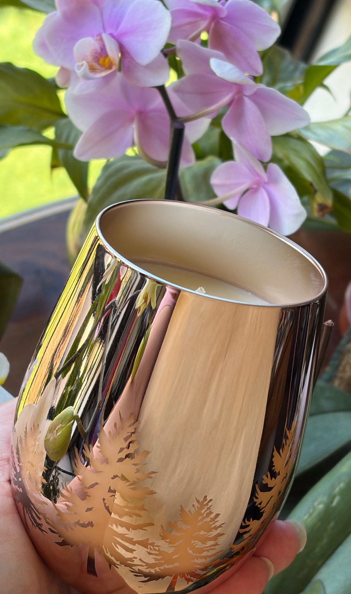 CHRISTMAS - ROSE GOLD CHRISTMAS TREES CANDLE GLASS - POURED TO ORDER