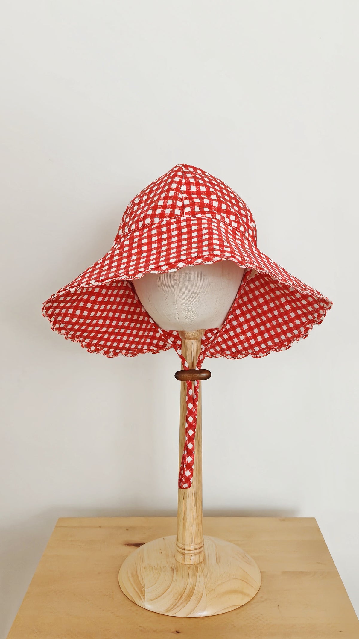 Kids Wide Brim Cotton Summer Sun Hat, Red Gingham Kids Hat
