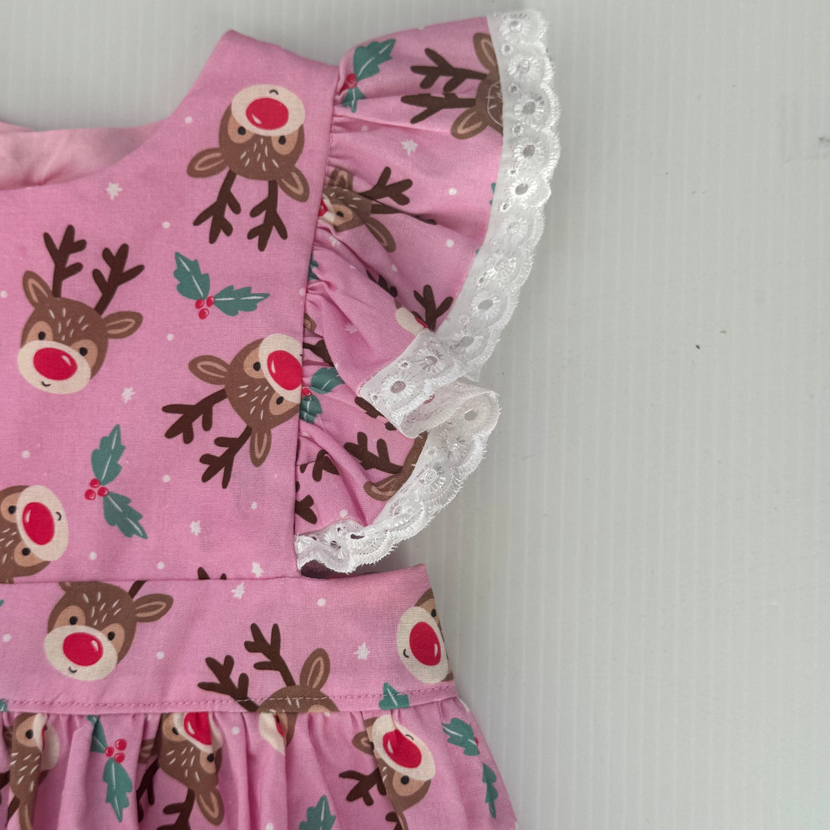 Pink Ruffle Reindeer Christmas Dress