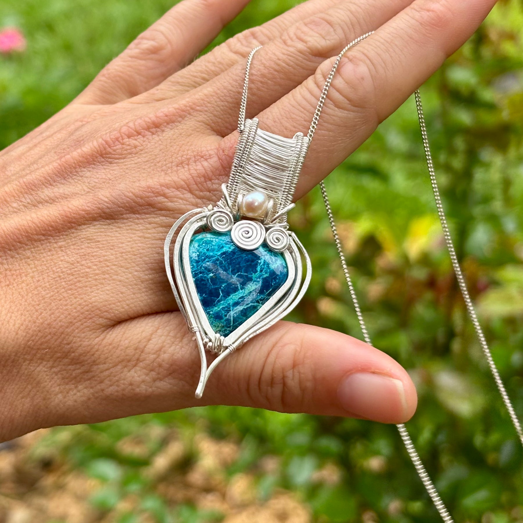 Pearl Shattuckite silver Crystal pendant
