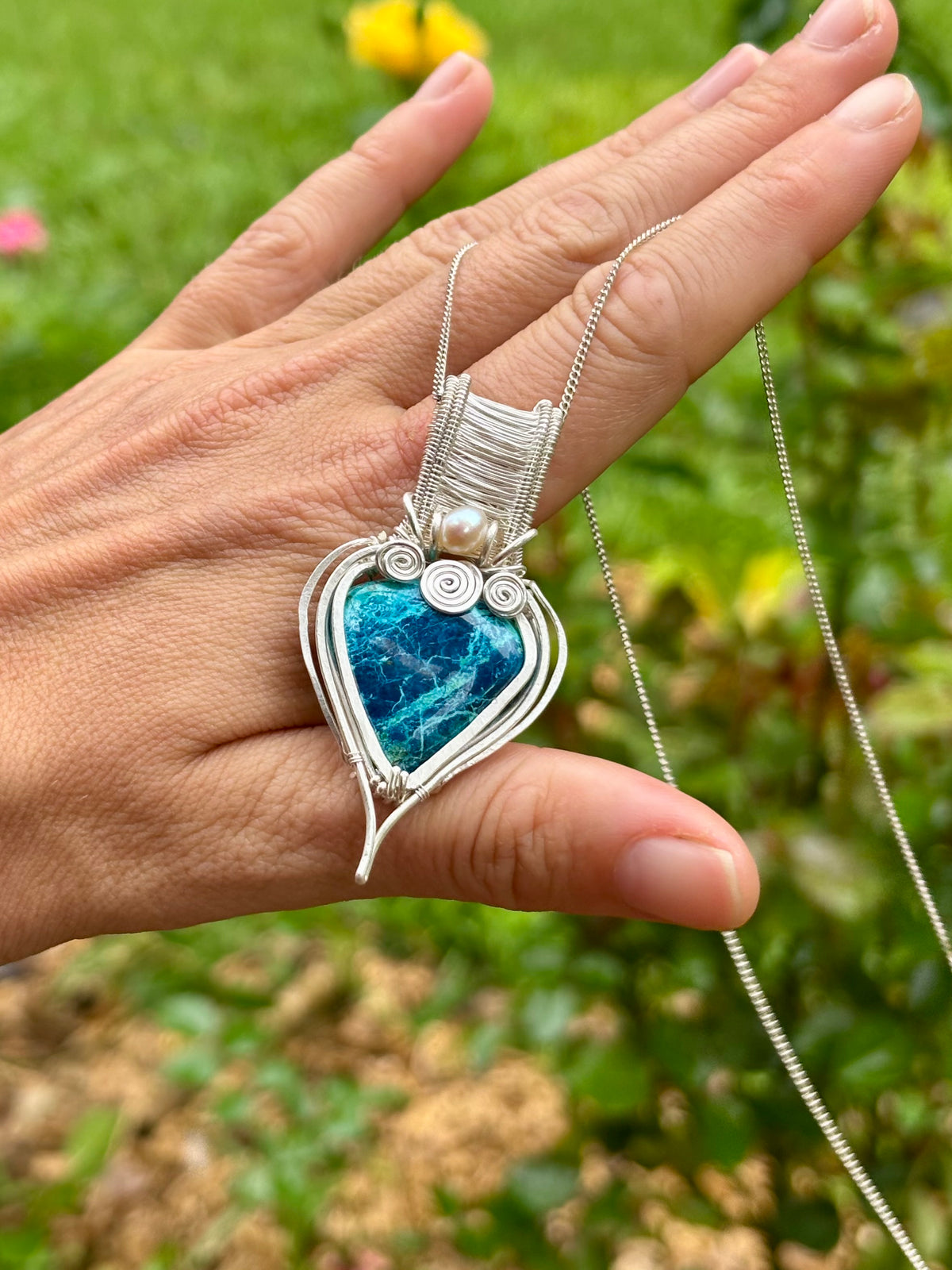 Pearl Shattuckite silver Crystal pendant
