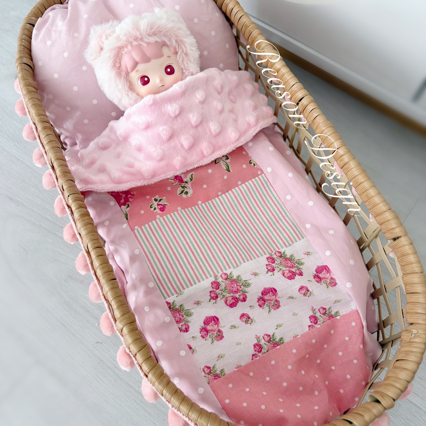 Handmade Doll Bedding Set – Fits Kmart & Target Doll Pram/Bassinet | Pillow & Minky Blanket | Toy Nursery Accessories