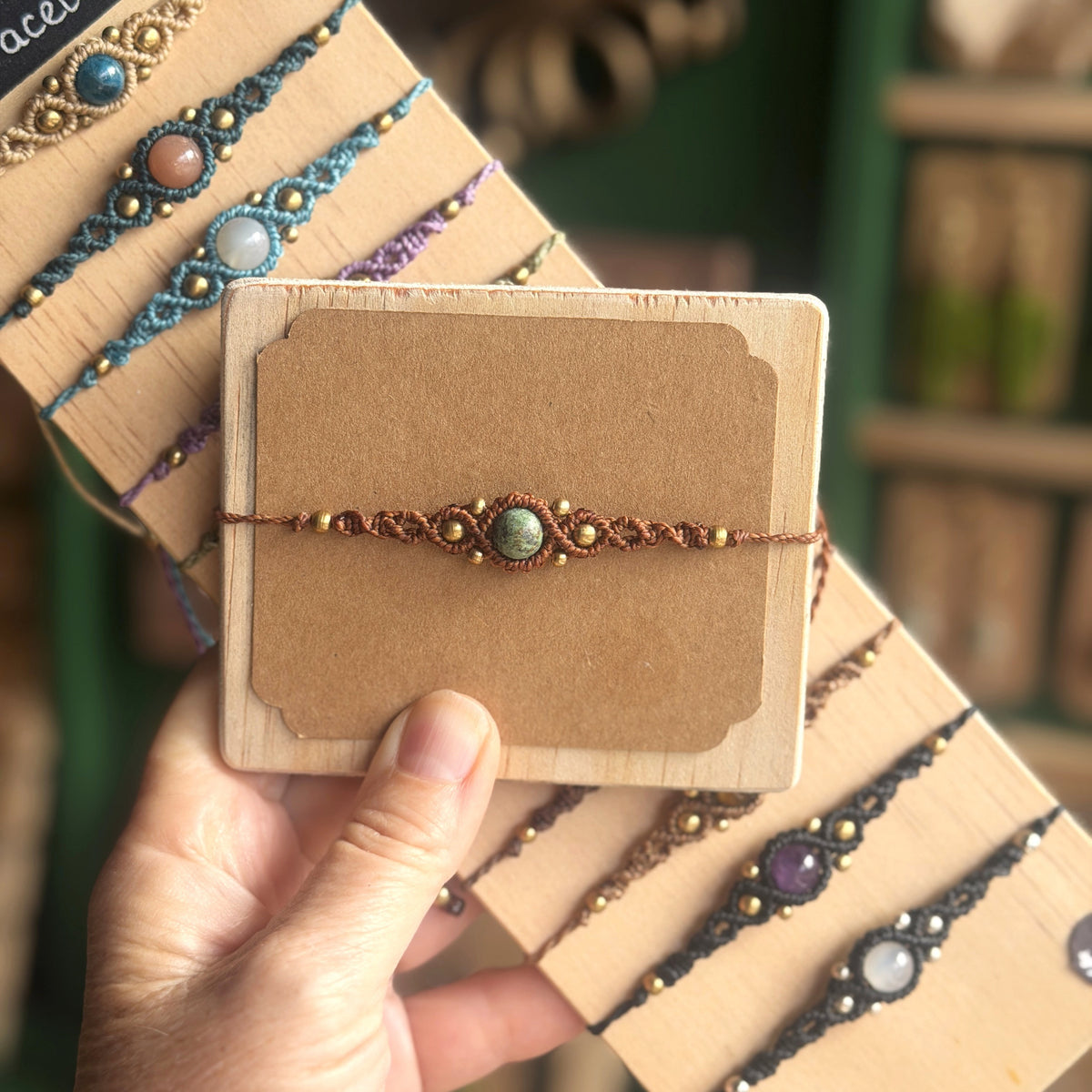 Micro Macrame Boho Bracelet with focal gemstone bead