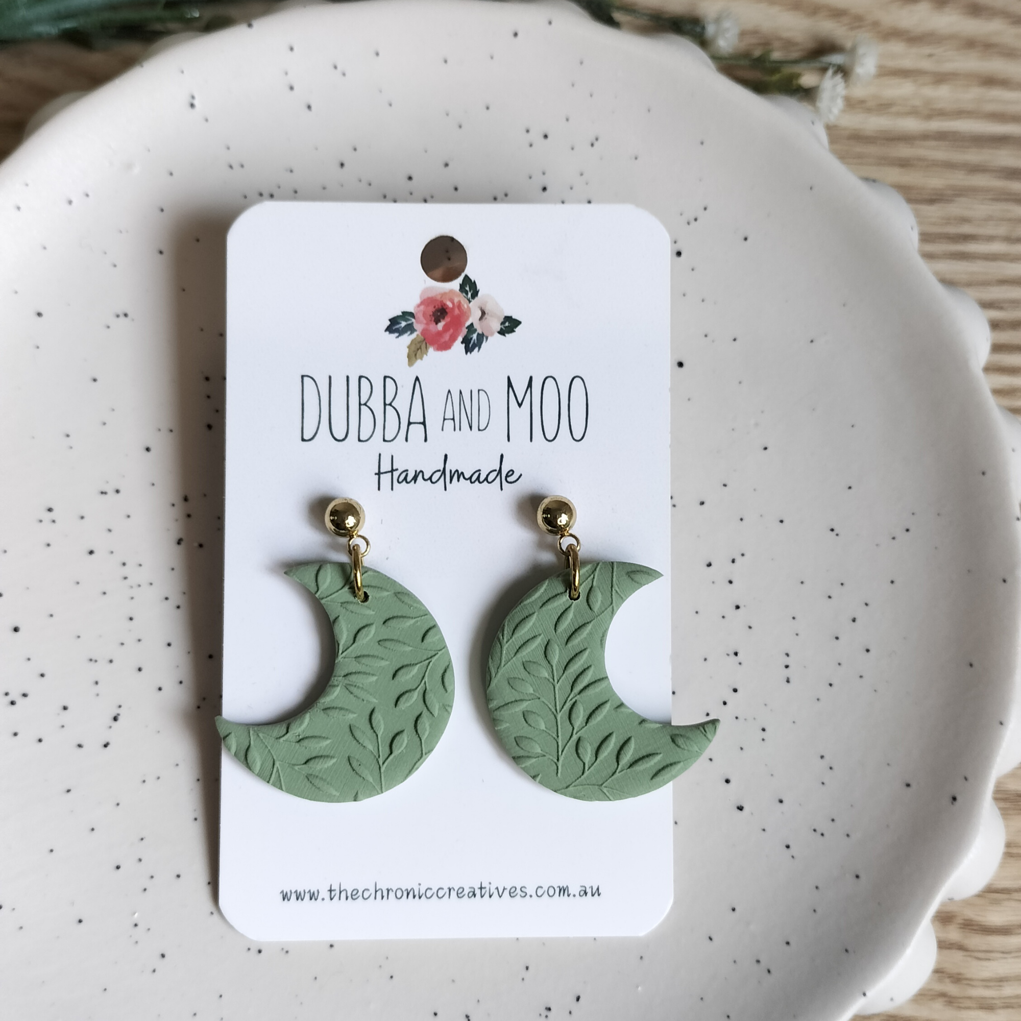 Textured Moon Polymer Clay Dangle Earrings - Assorted Styles