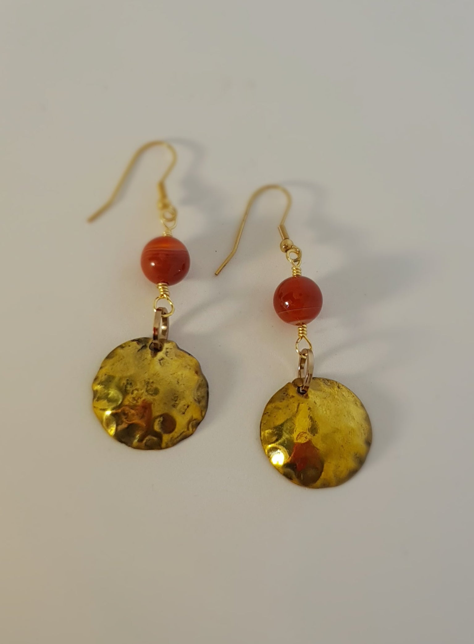 Brass domed earrings with Carnelian beads #631 AM/E