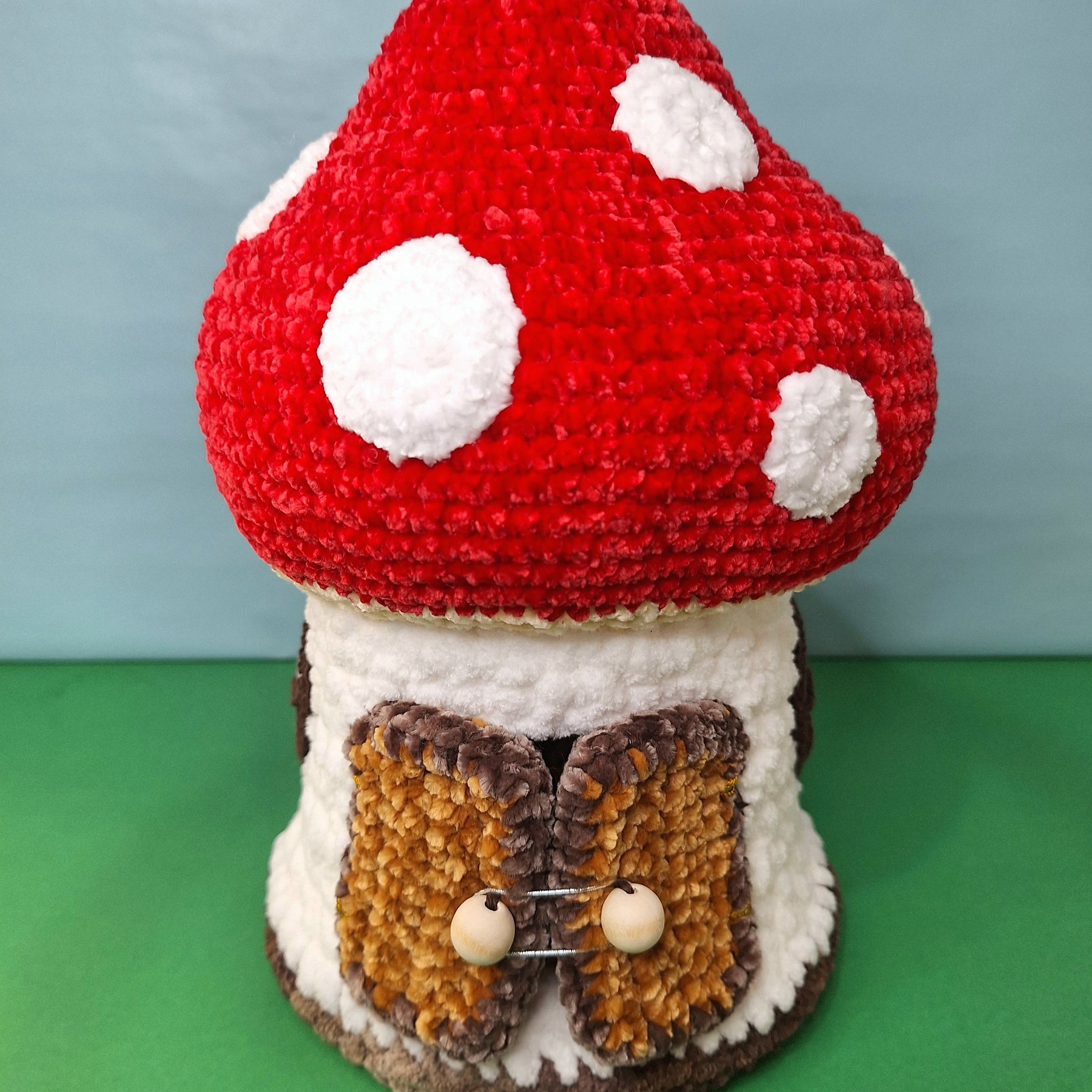 Crocheted Mushroom House Play Set with Two Fairies