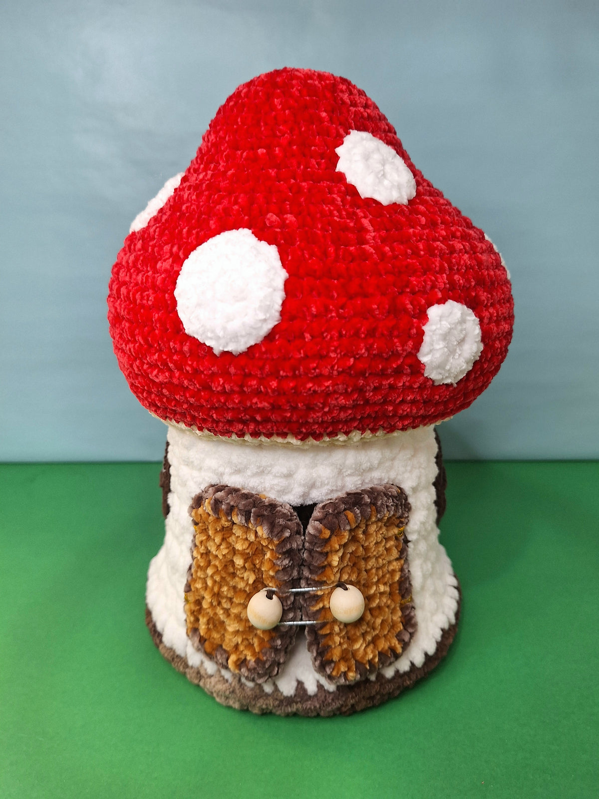 Crocheted Mushroom House Play Set with Two Fairies