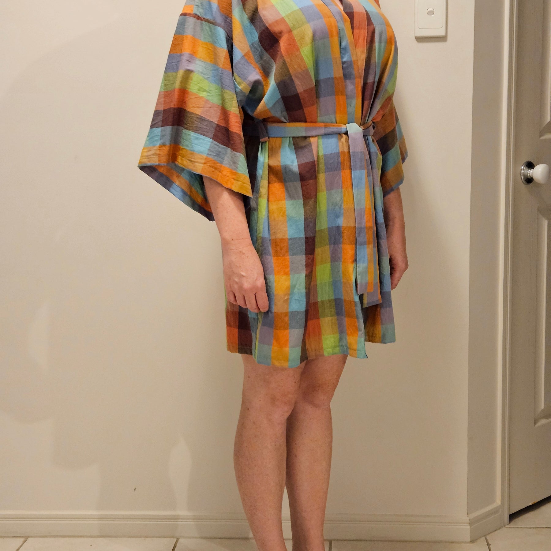 Dressing Gown Lightweight 100% Cotton Colourful check