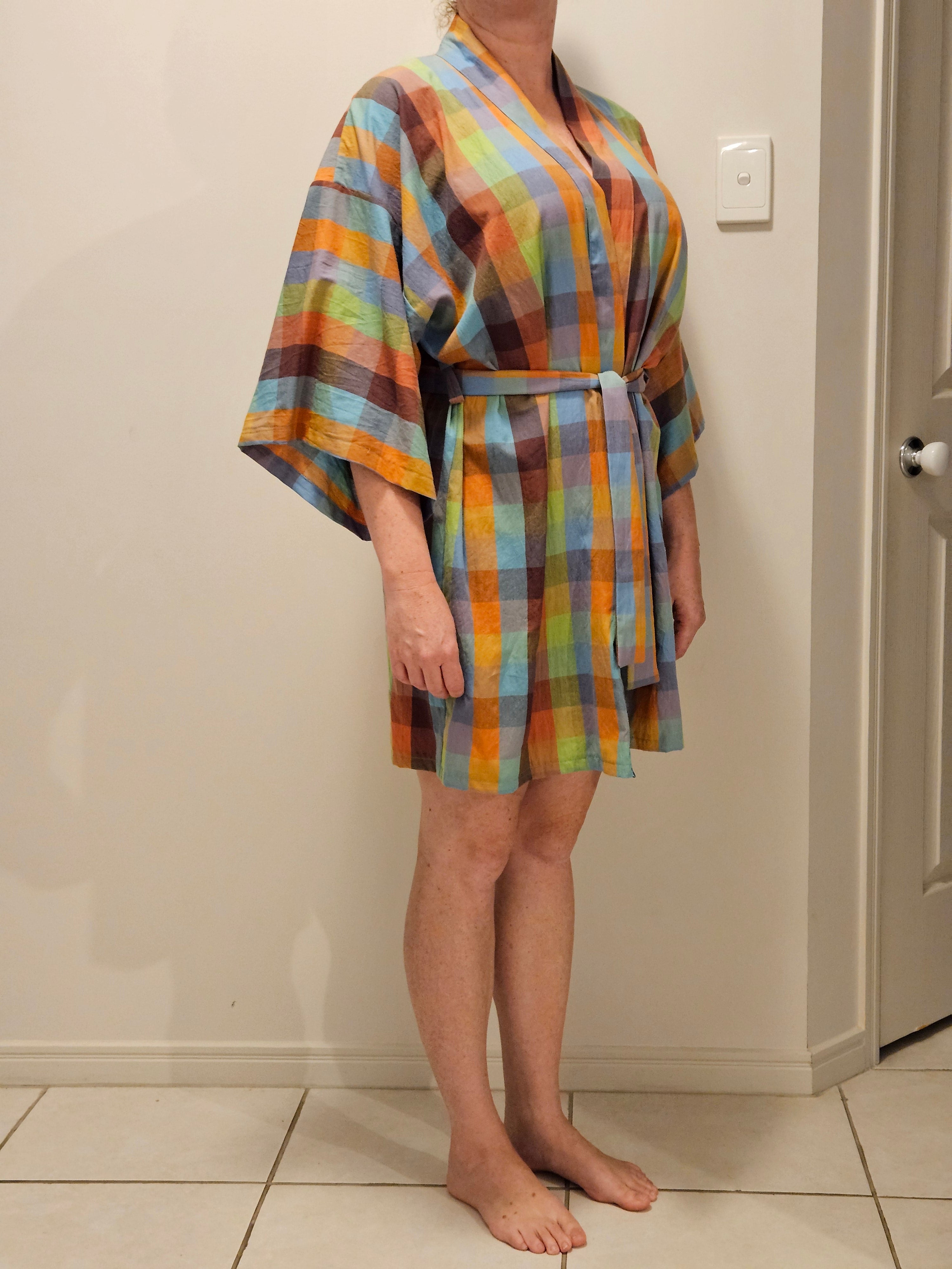 Dressing Gown Lightweight 100% Cotton Colourful check