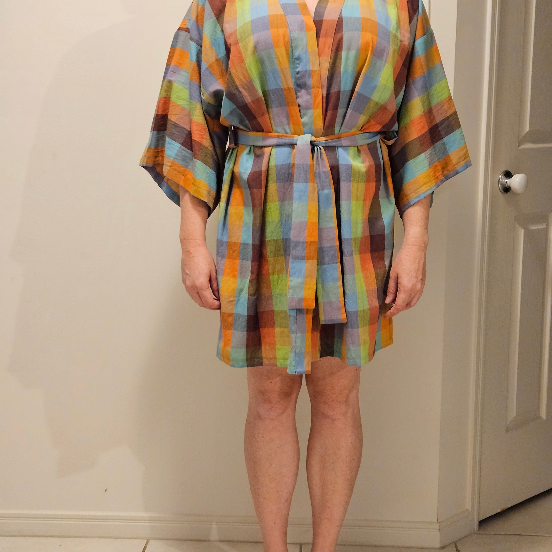 Dressing Gown Lightweight 100% Cotton Colourful check