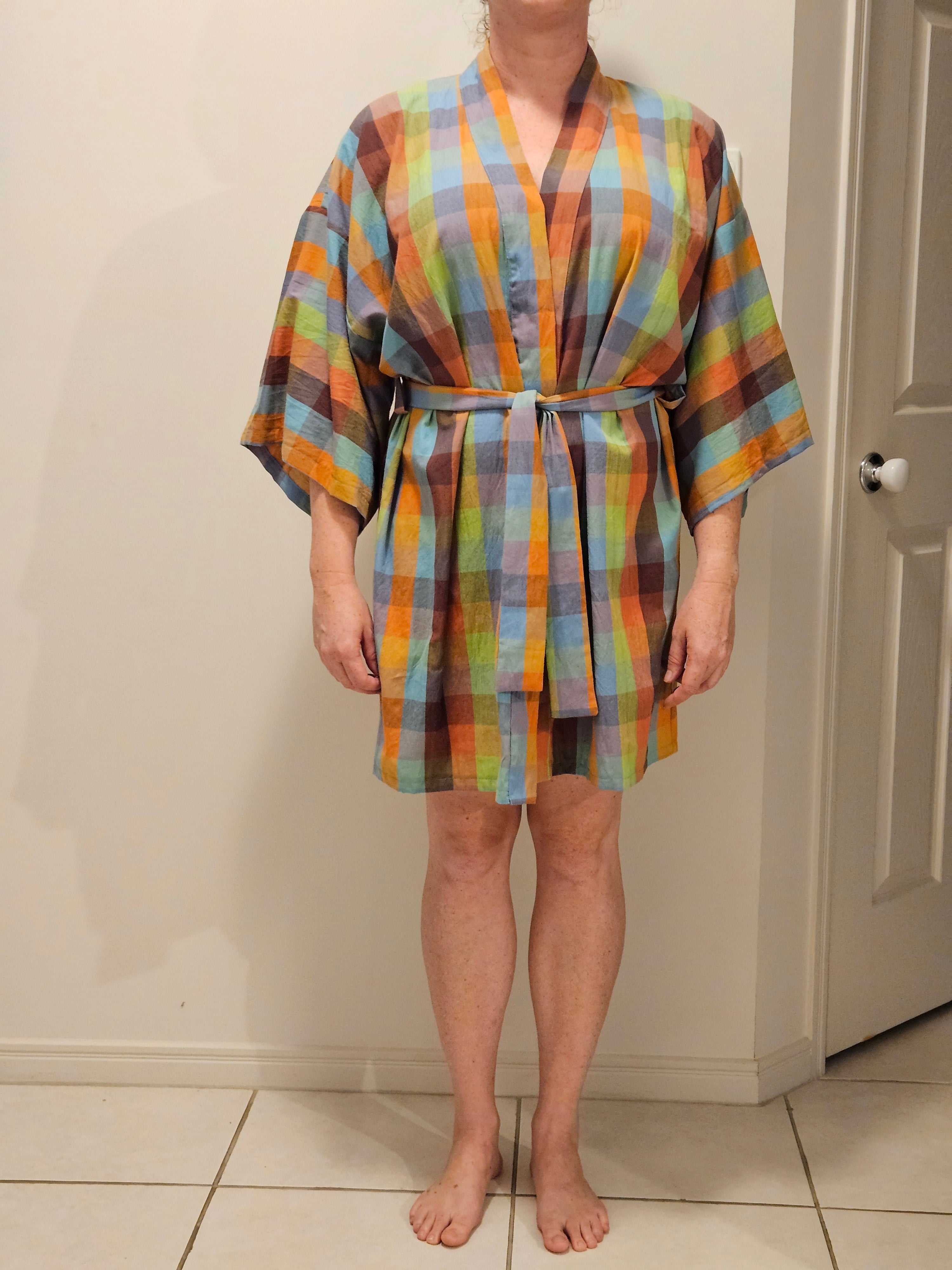 Dressing Gown Lightweight 100% Cotton Colourful check