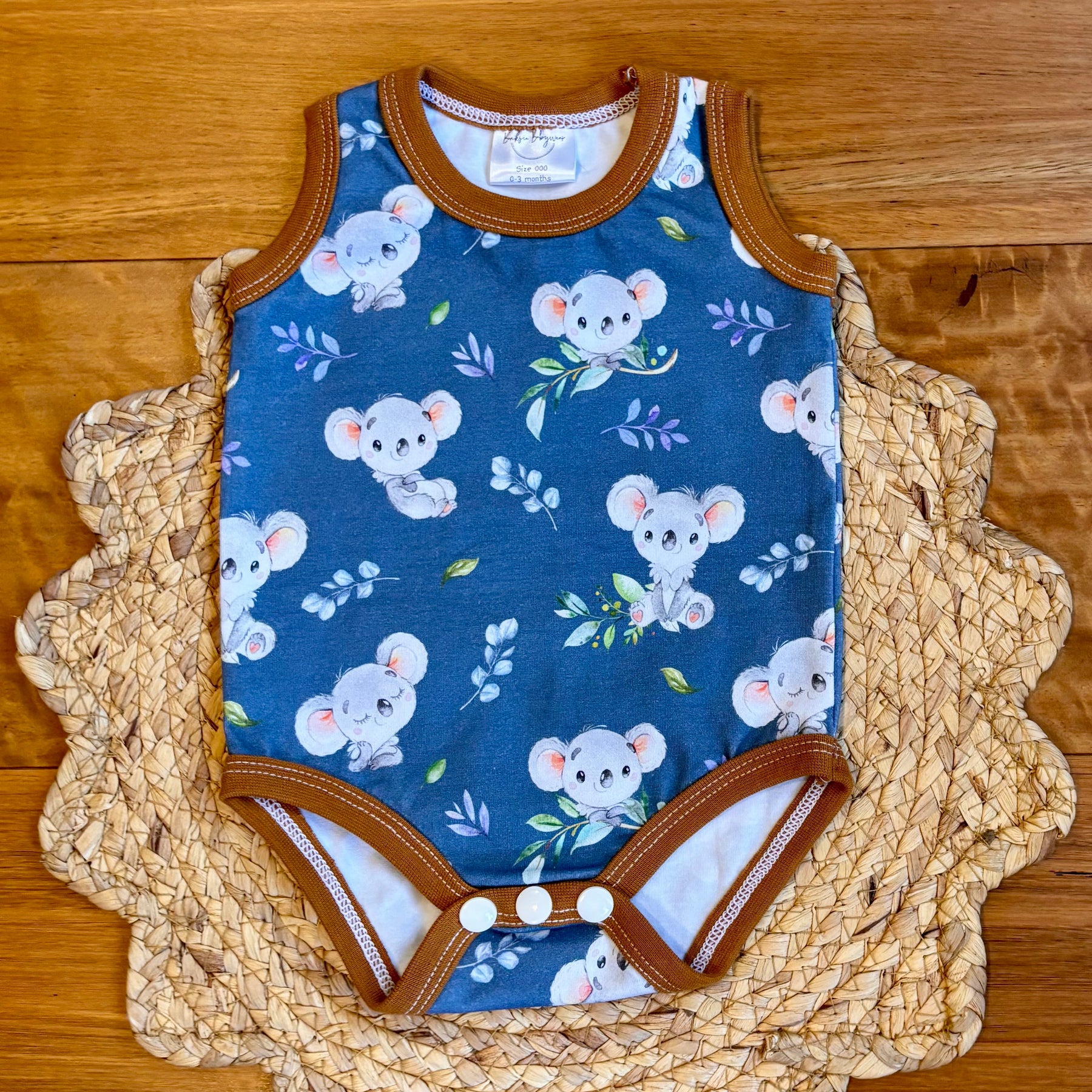 Baby Tank Bodysuit Gift Set | Brown Koalas | Size premmie to 2 | Made to order