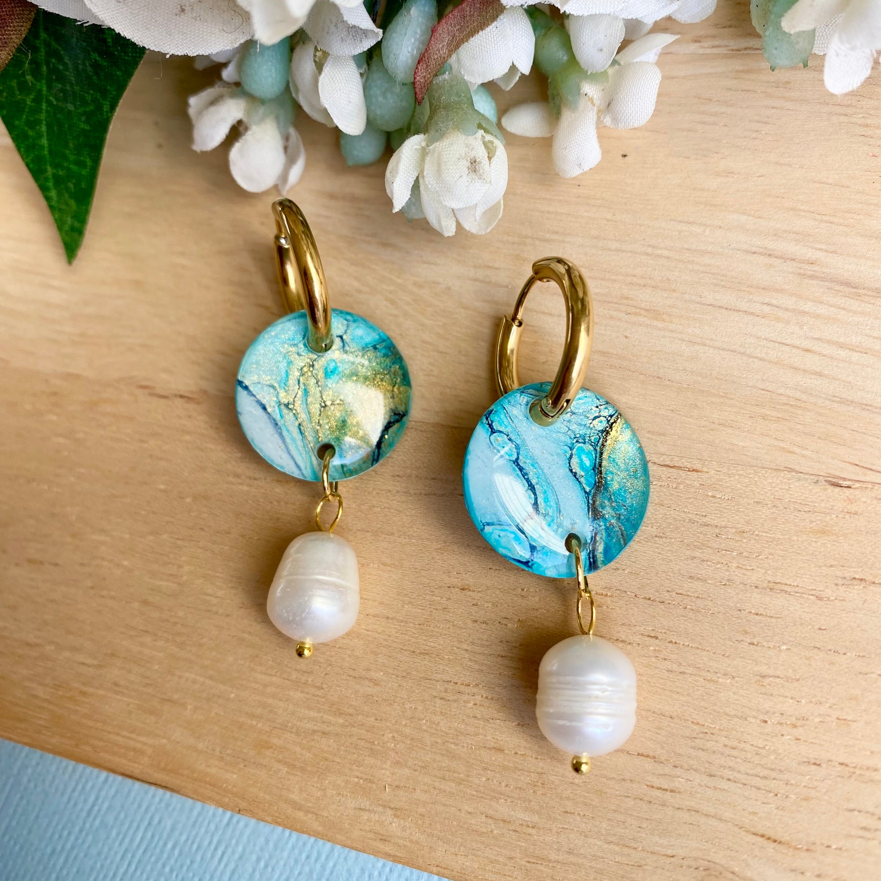 Turquoise Huggie Hoop Dangle Earrings