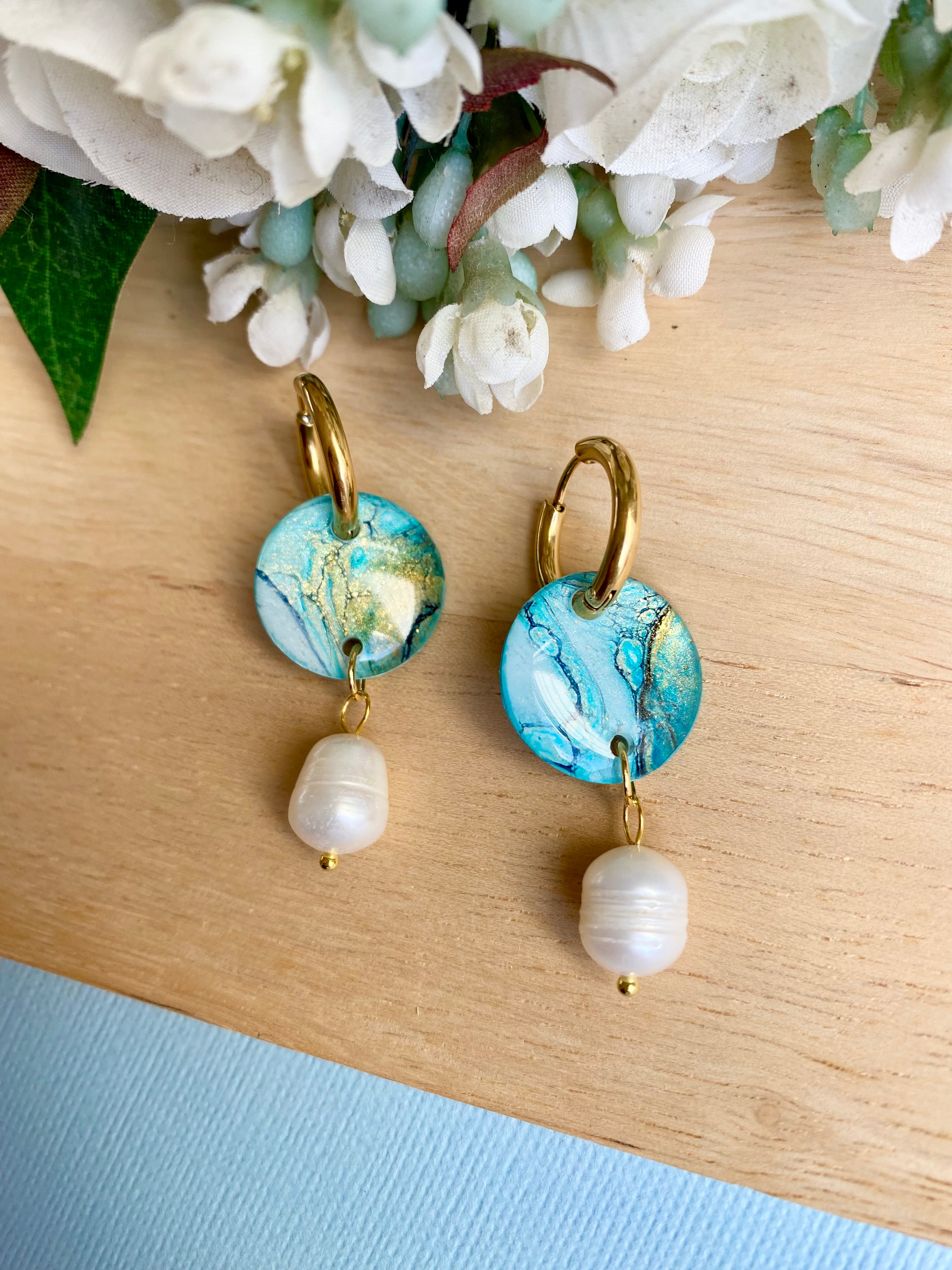 Turquoise Huggie Hoop Dangle Earrings