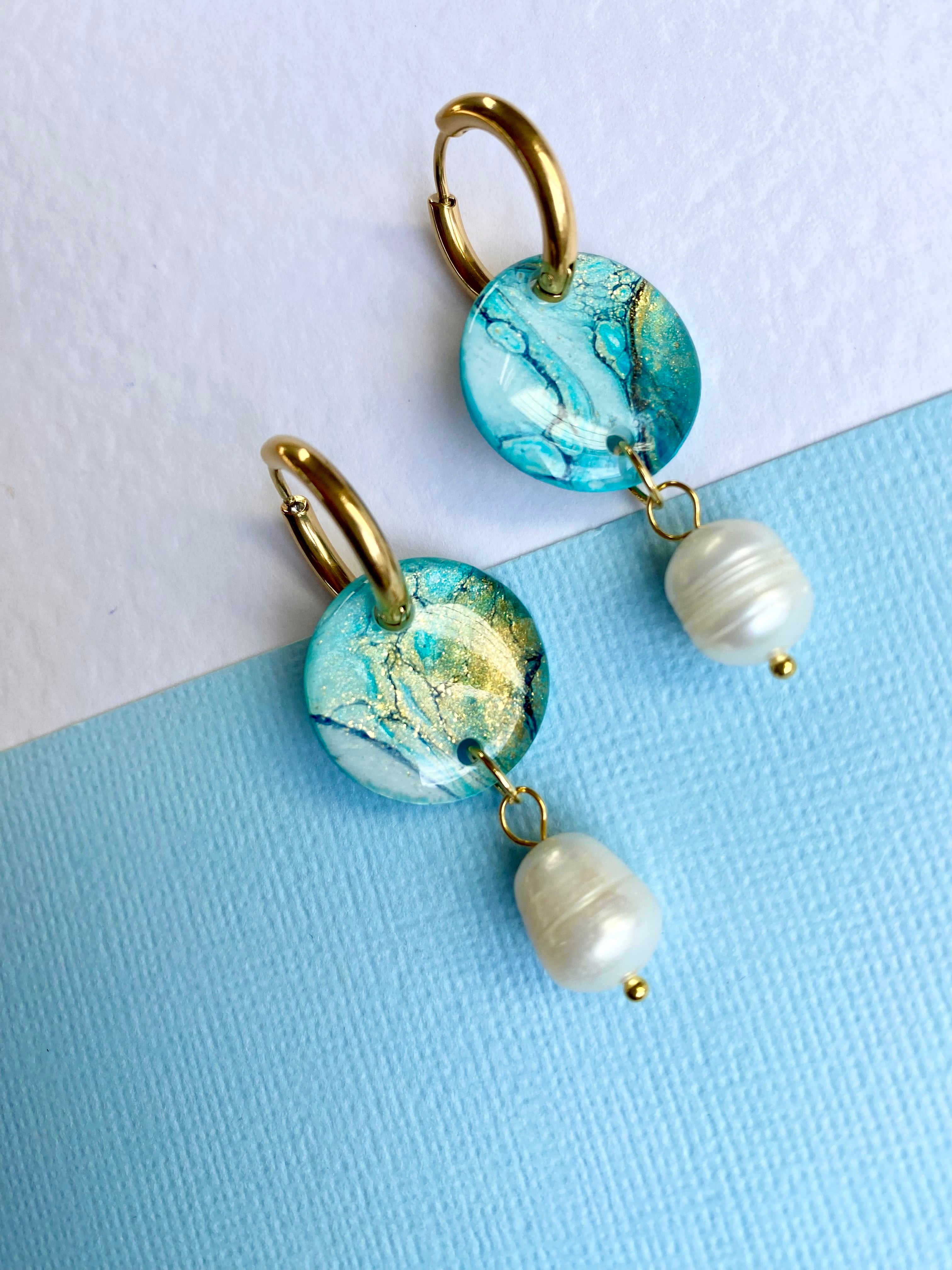 Turquoise Huggie Hoop Dangle Earrings