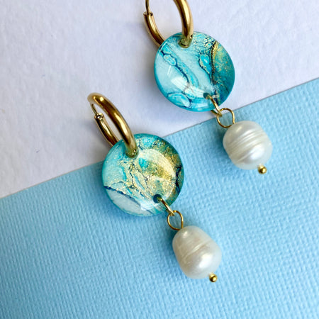 Turquoise Huggie Hoop Dangle Earrings