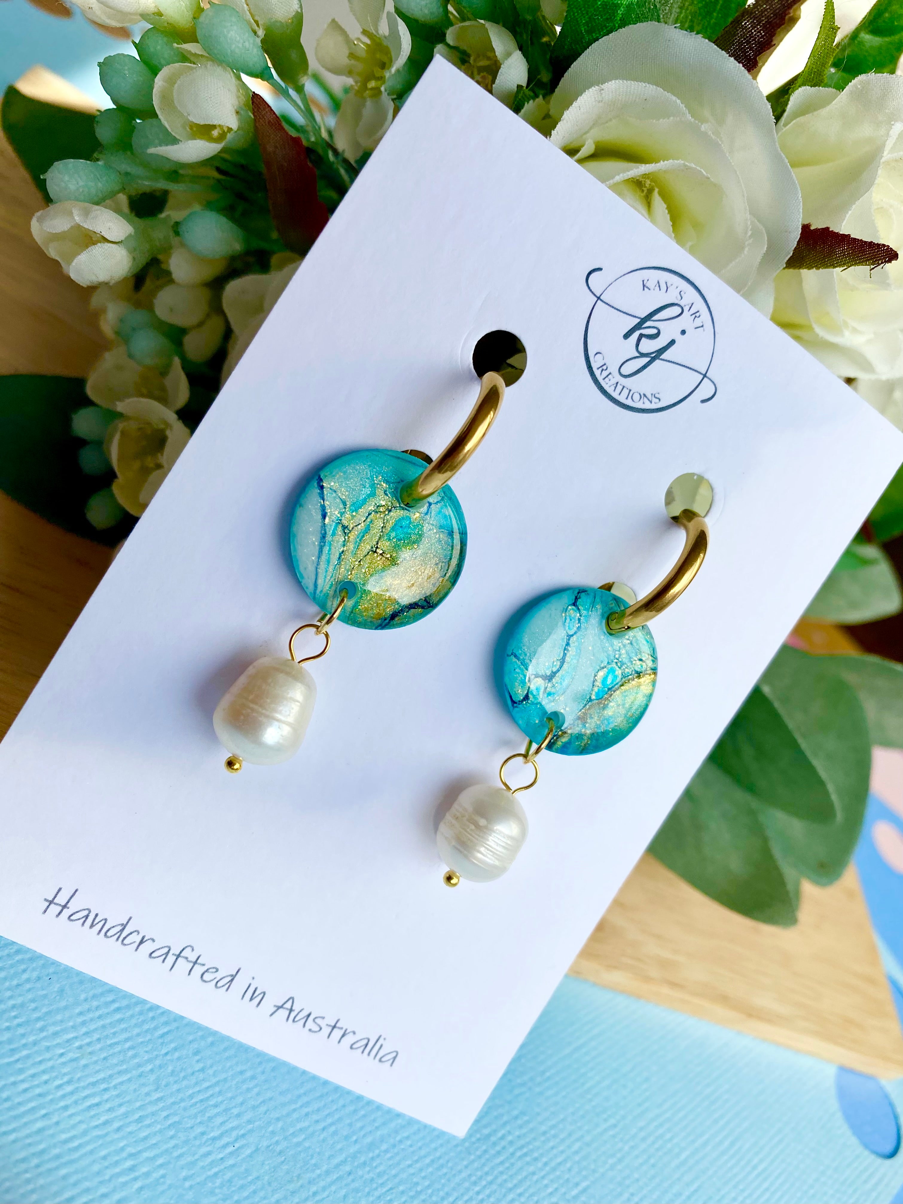 Turquoise Huggie Hoop Dangle Earrings