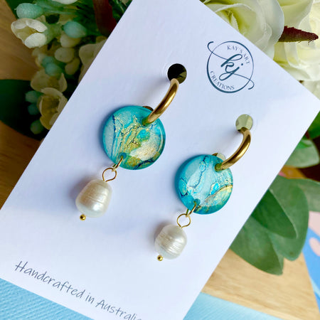 Turquoise Huggie Hoop Dangle Earrings
