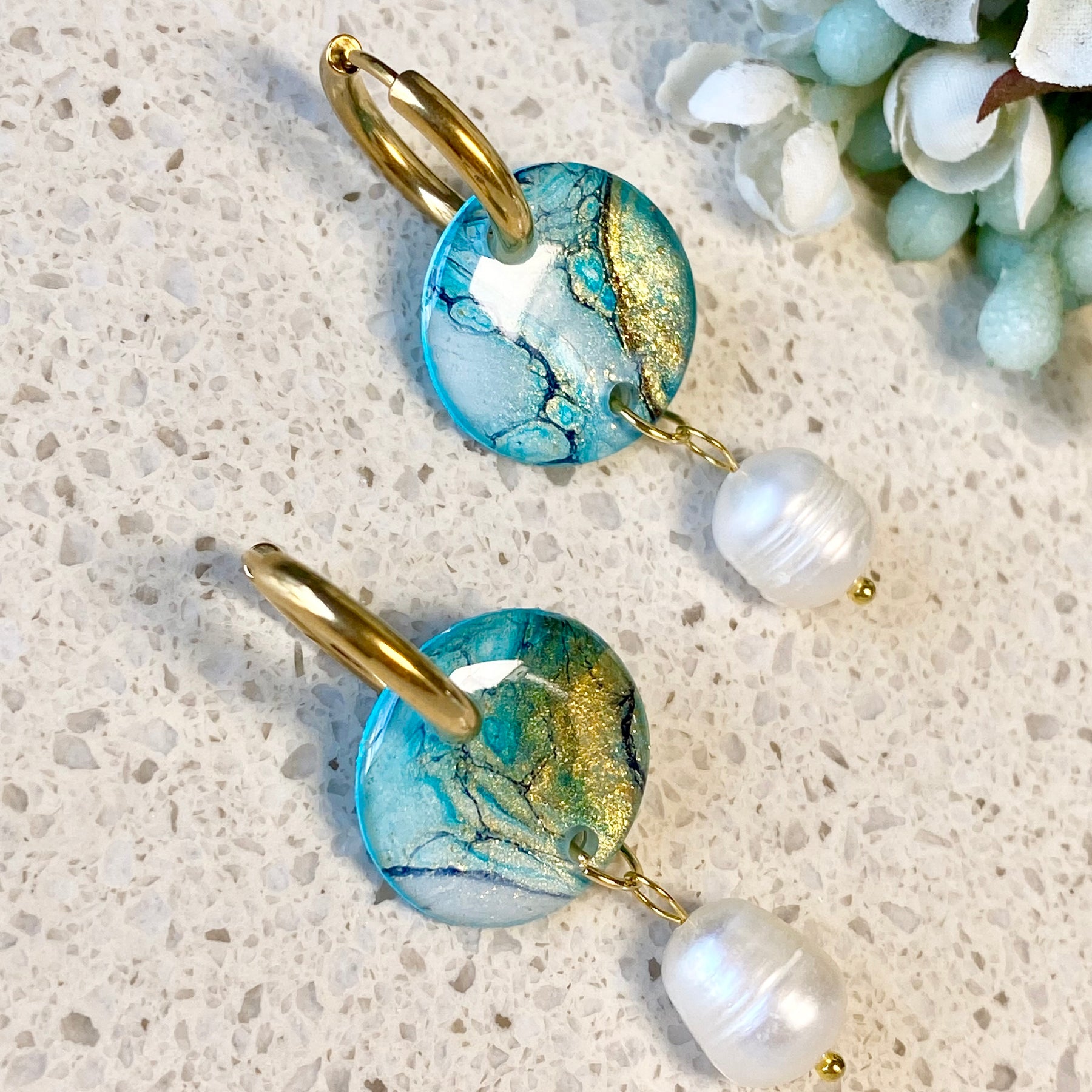 Turquoise Huggie Hoop Dangle Earrings