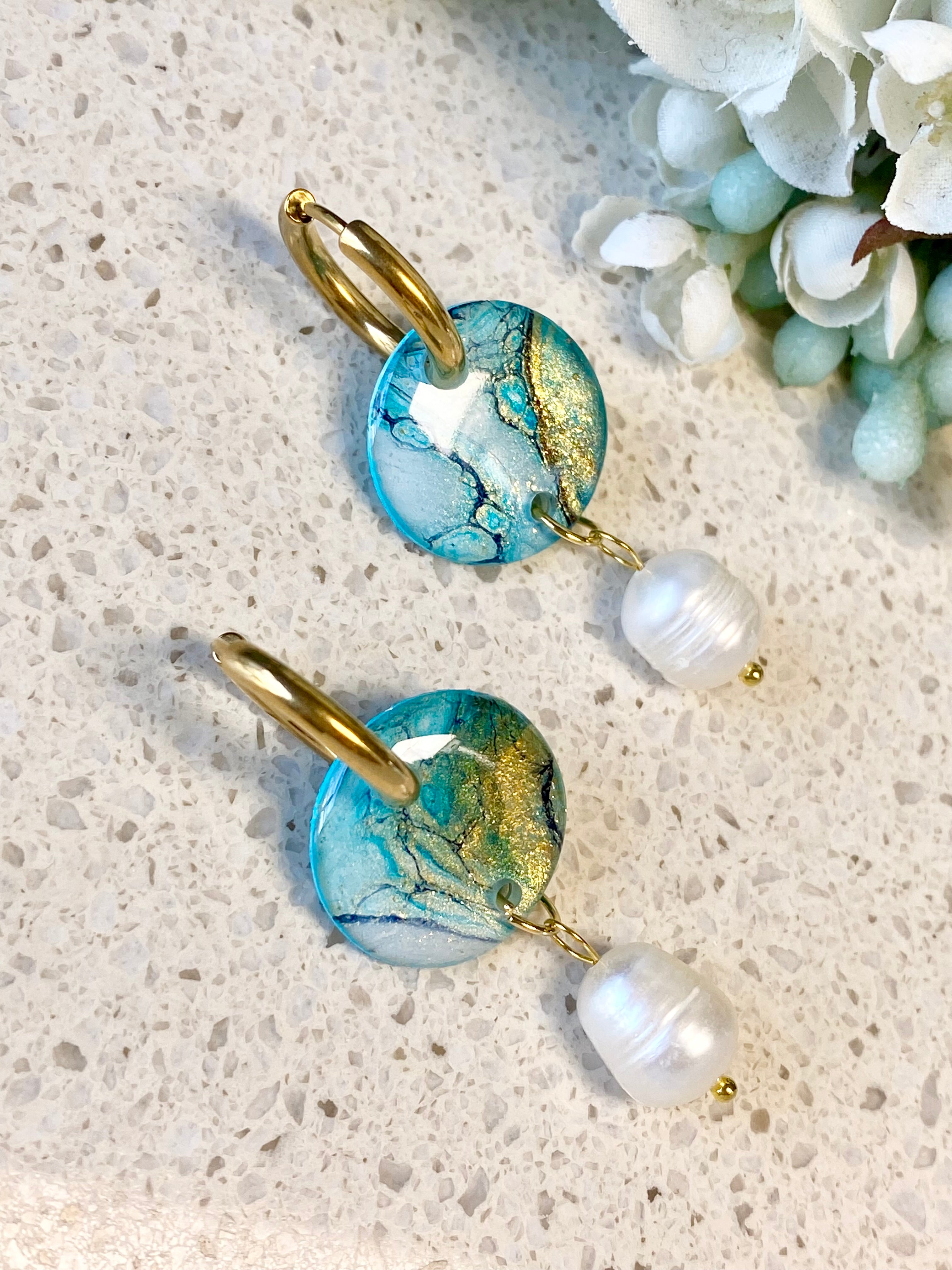 Turquoise Huggie Hoop Dangle Earrings