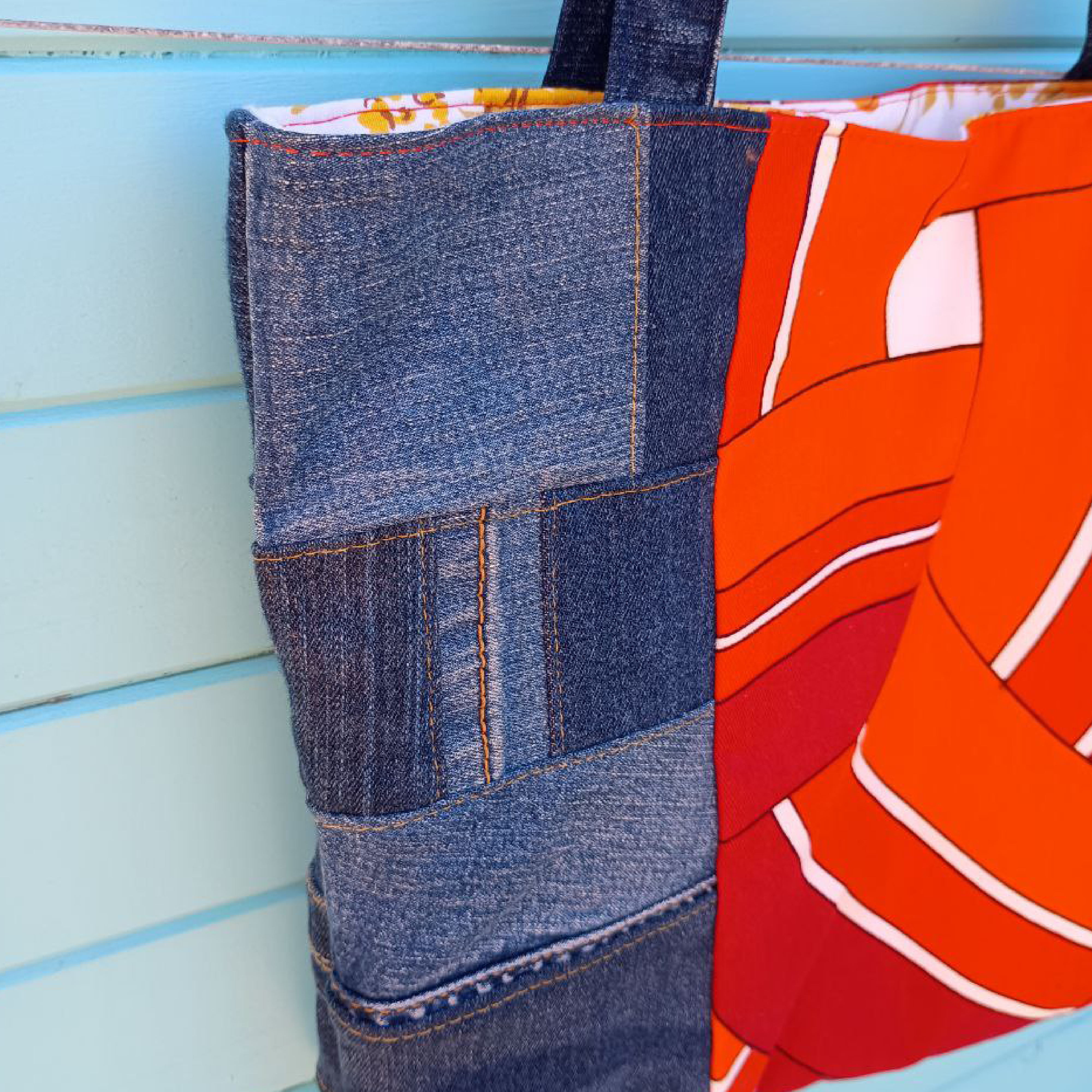 Radiant Rust Handmade Tote Bag Upcycled Vintage Fabrics & Denim