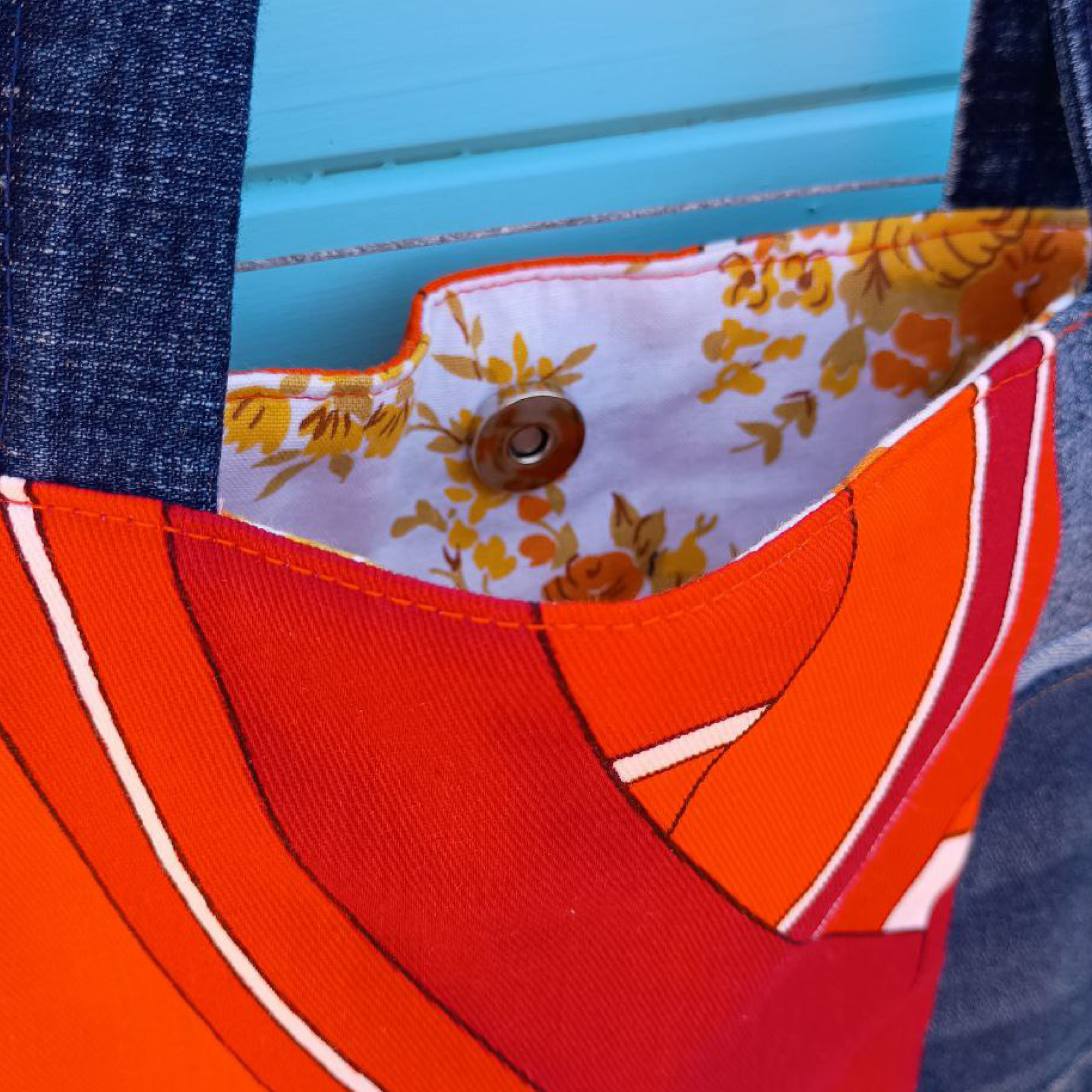 Radiant Rust Handmade Tote Bag Upcycled Vintage Fabrics & Denim