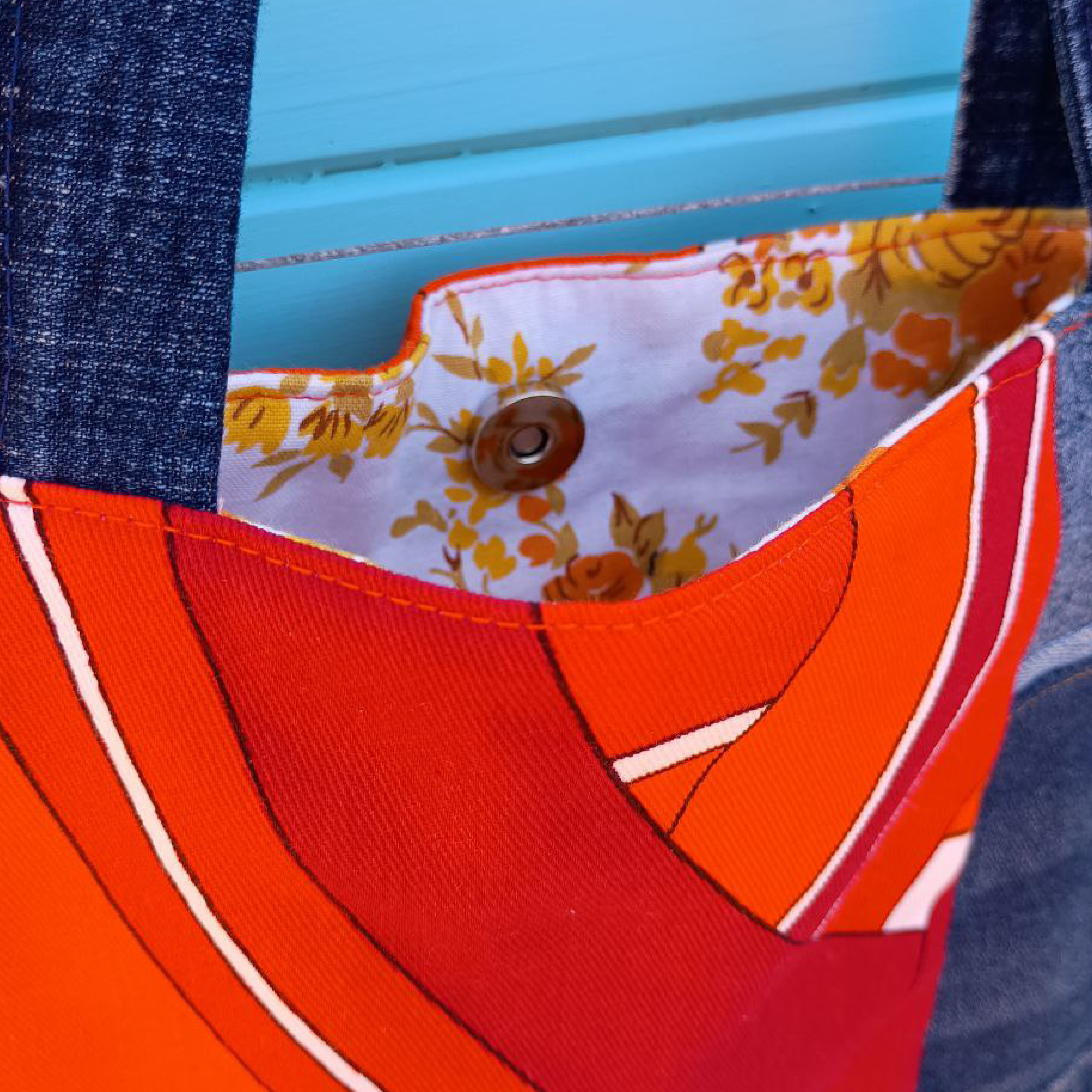 Radiant Rust Handmade Tote Bag Upcycled Vintage Fabrics & Denim
