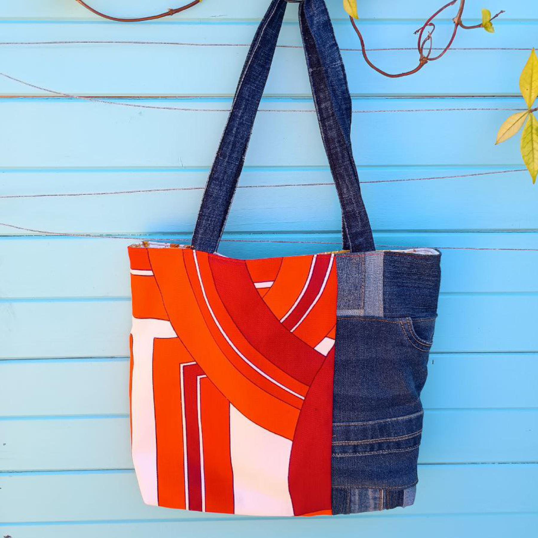 Radiant Rust Handmade Tote Bag Upcycled Vintage Fabrics & Denim