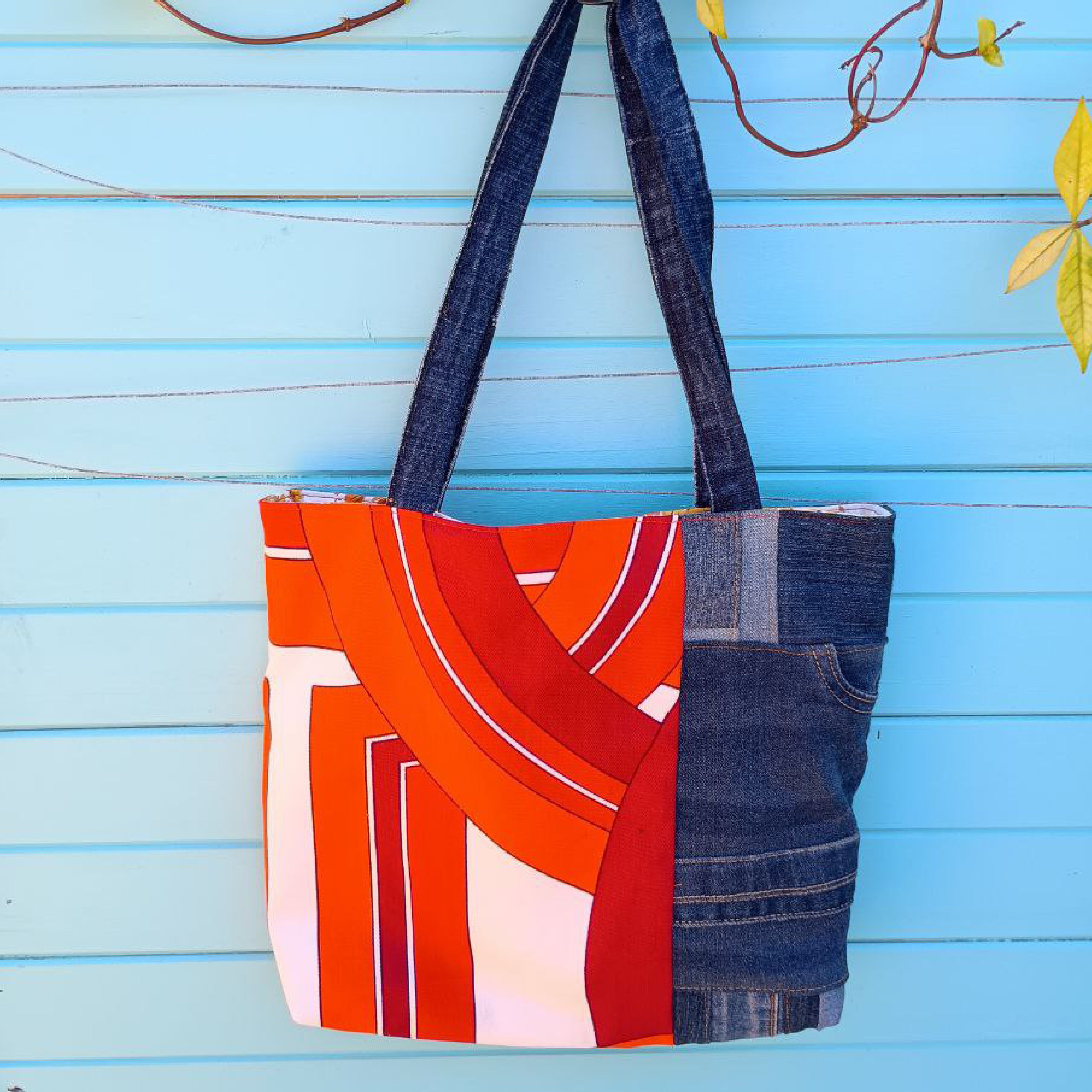 Radiant Rust Handmade Tote Bag Upcycled Vintage Fabrics & Denim