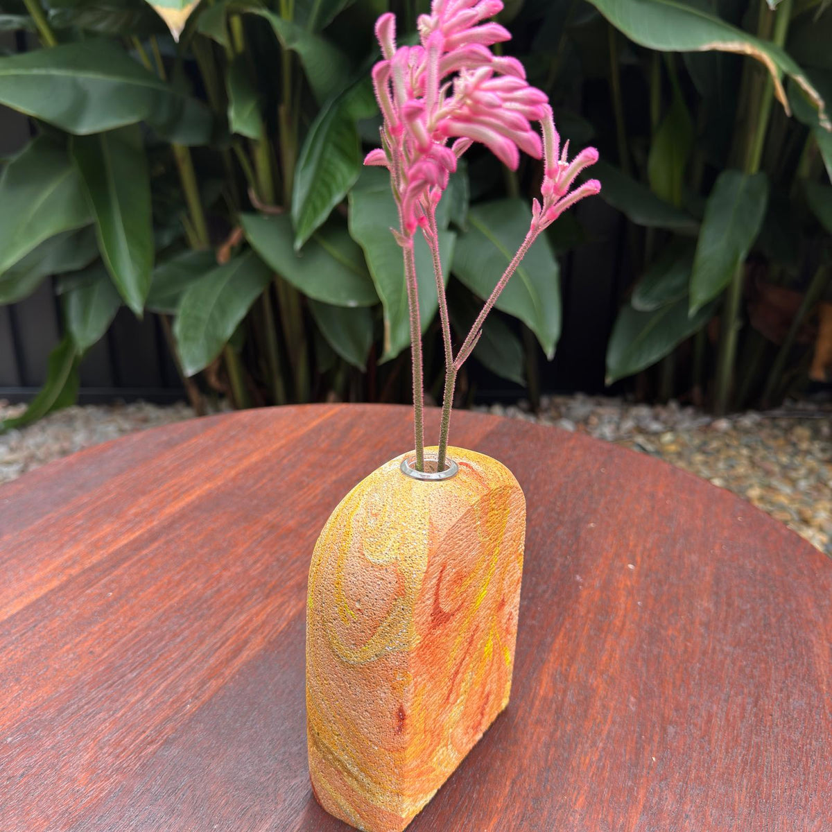 Hand sculpted concrete test tube vase in sunset colours