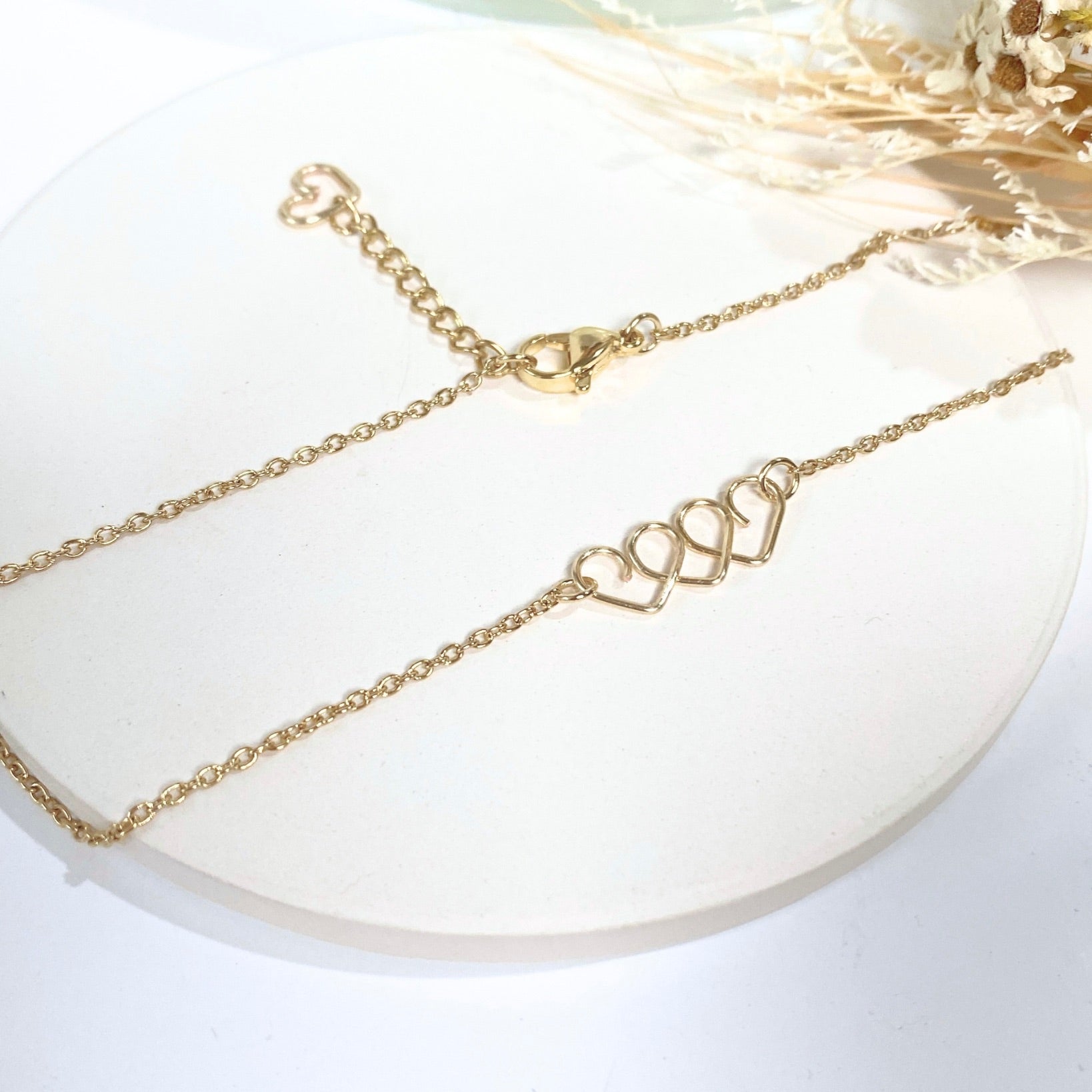 Chain of Hearts gold necklace | gold-plated or 14k gold-filled | Keepsake | Mothers Day or Anniversary gift