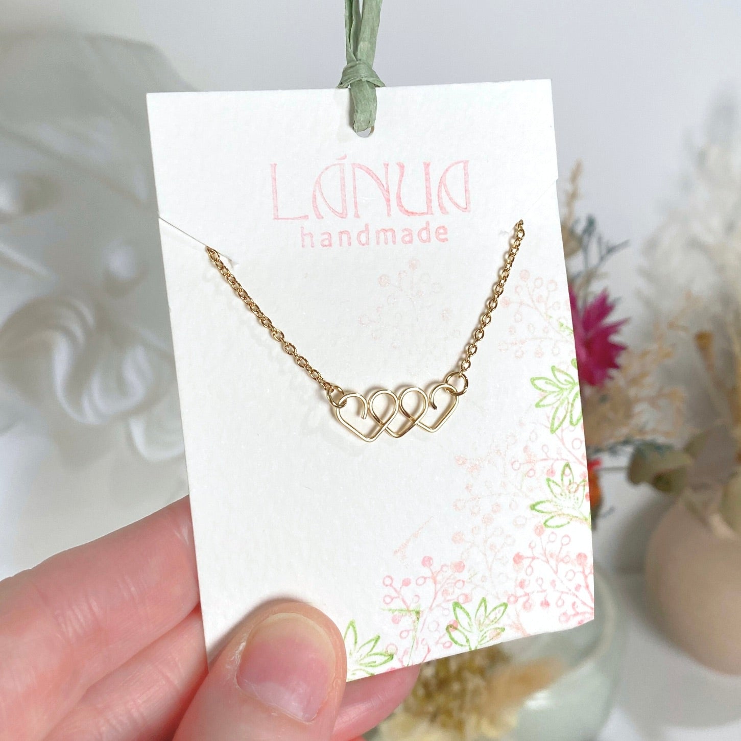 Chain of Hearts gold necklace | gold-plated or 14k gold-filled | Keepsake | Mothers Day or Anniversary gift