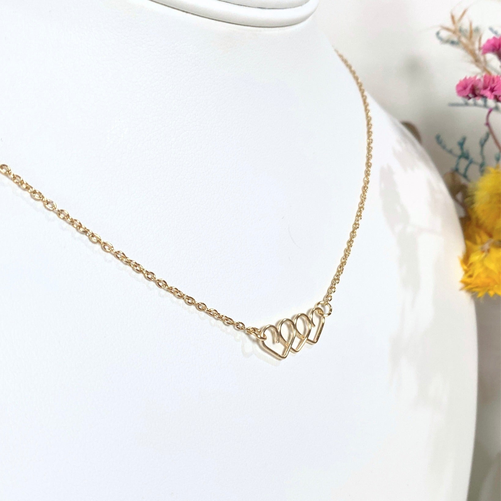 Chain of Hearts gold necklace | gold-plated or 14k gold-filled | Keepsake | Mothers Day or Anniversary gift