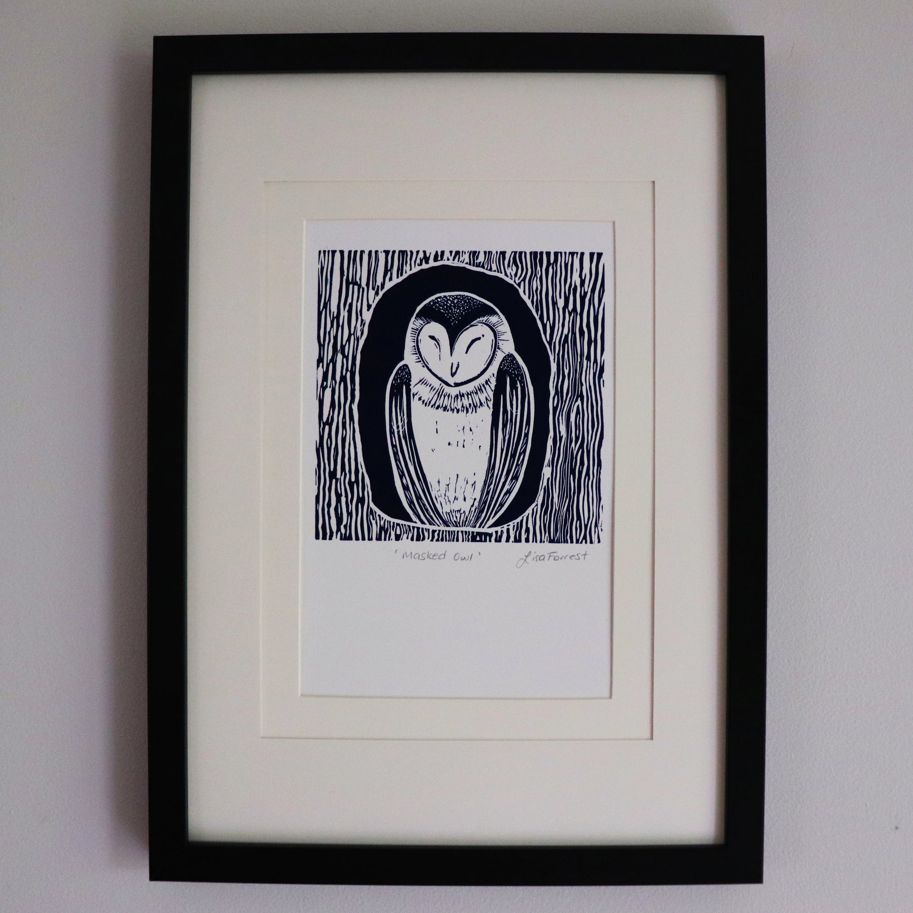 'Masked Owl' Original Linocut