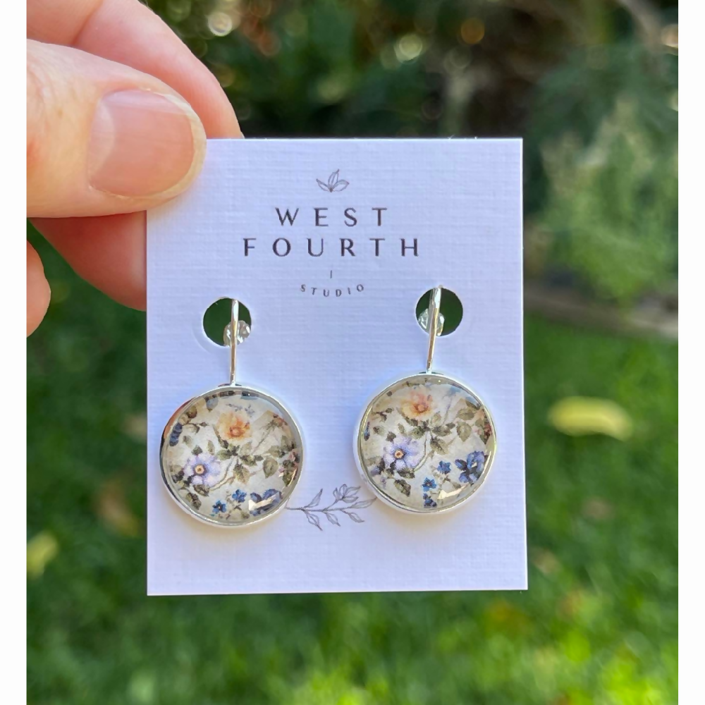 Spring Flower Earrings in Blues and Yellows