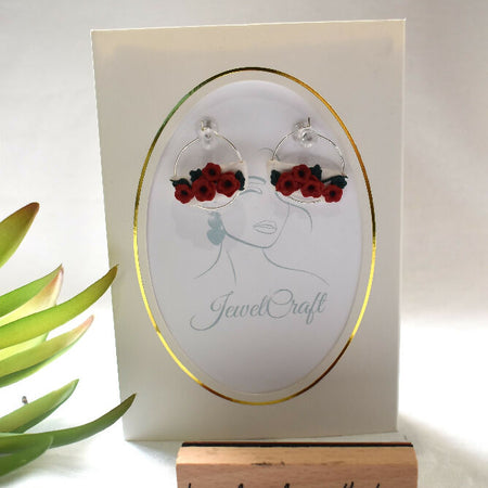 Red Poppy Hoop Earrings