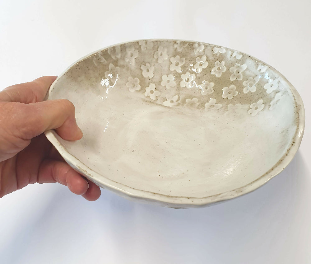 White clay fruit bowl - handmade - rustic - Daisy Bowl - Julie Ann Smith - Yallingup Art Studio