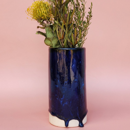 Handmade Ceramic Cylinder Vase - Sapphire Glazed