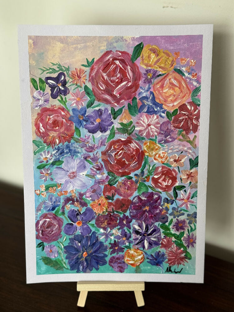 Original Artwork - "Happiness in Flowers" - Acrylic on paper A4